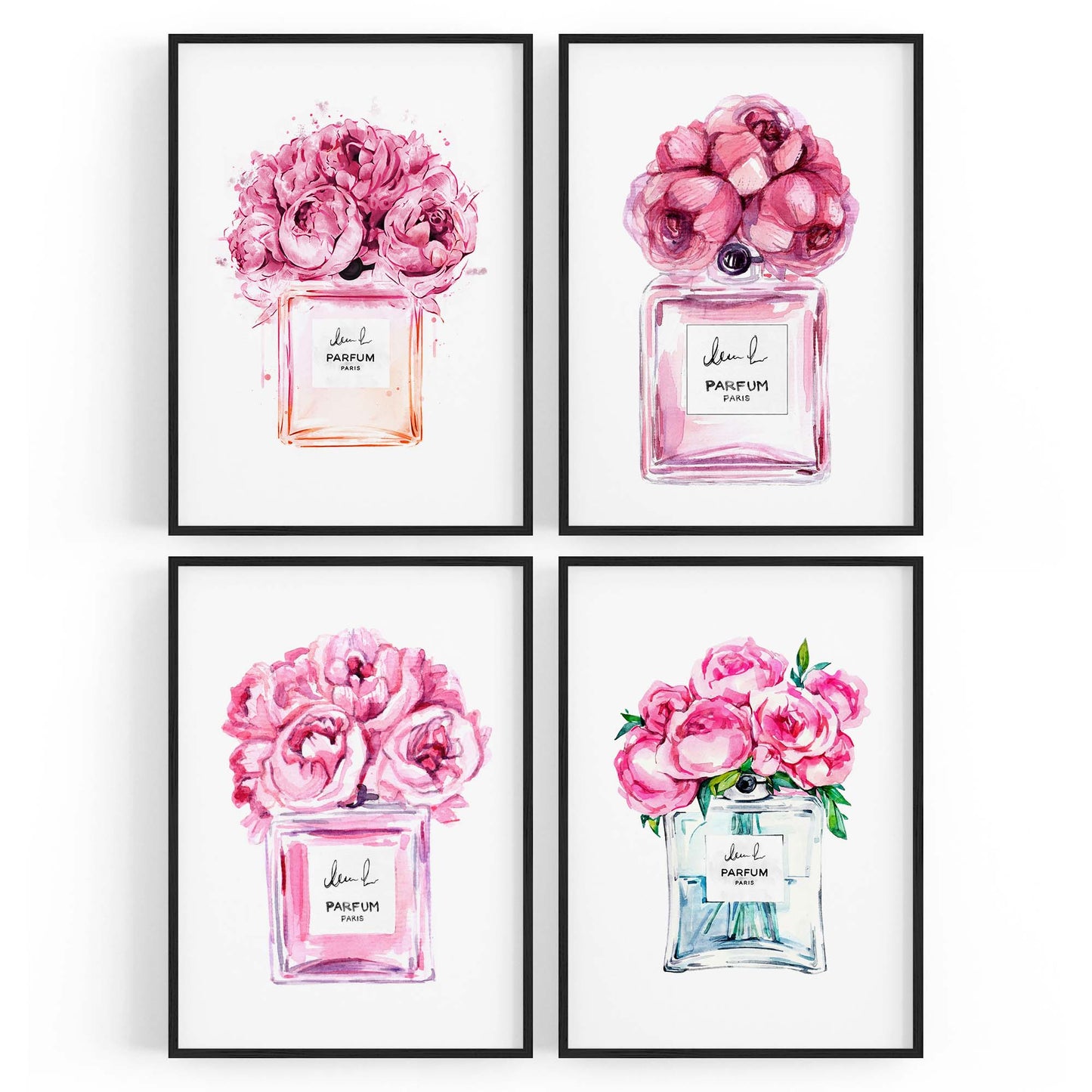 Set of 4 Perfume Bottle Painting Fashion Inspired Bedroom Wall Art - The Affordable Art Company