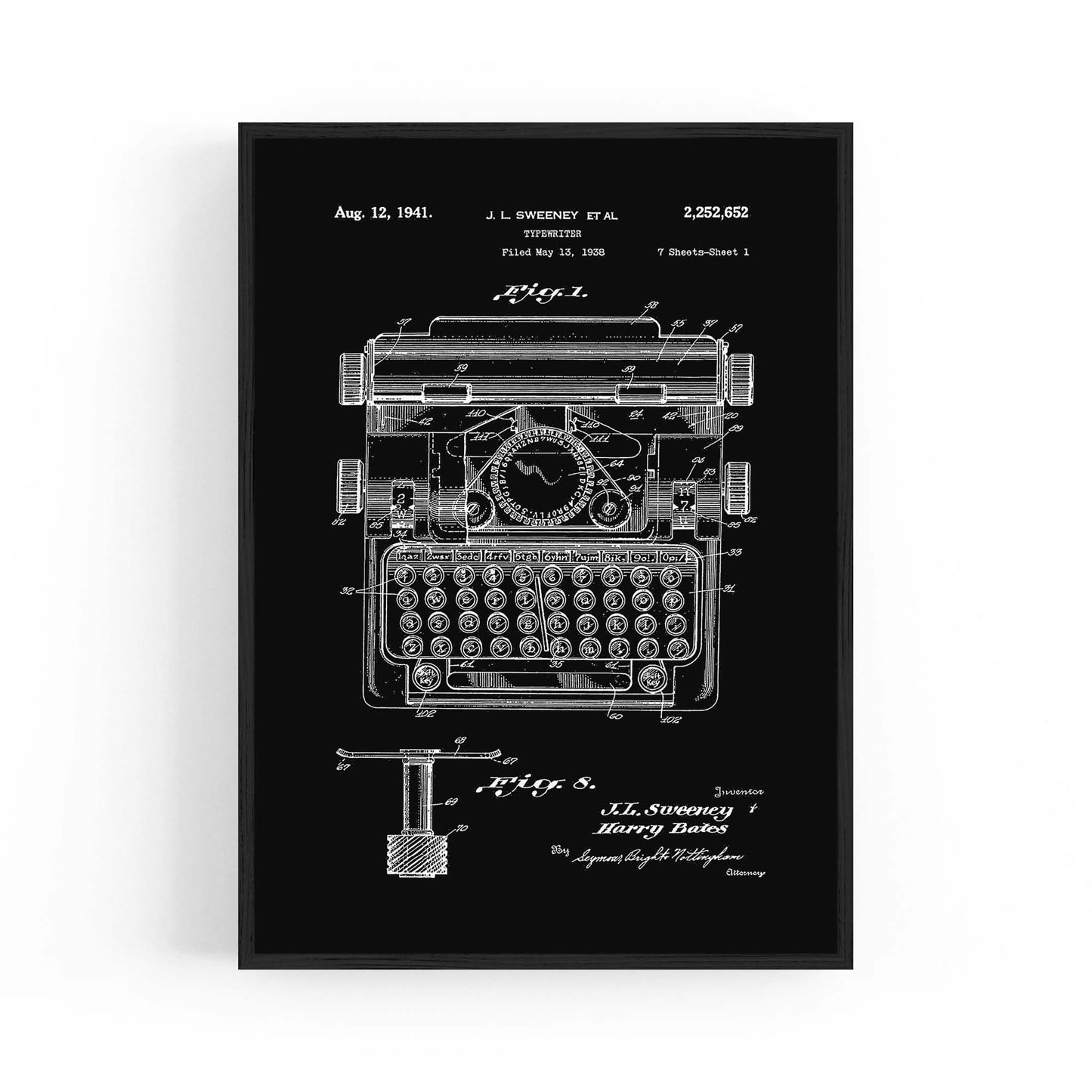 Vintage Typewriter Black Patent Wall Art #3 - The Affordable Art Company