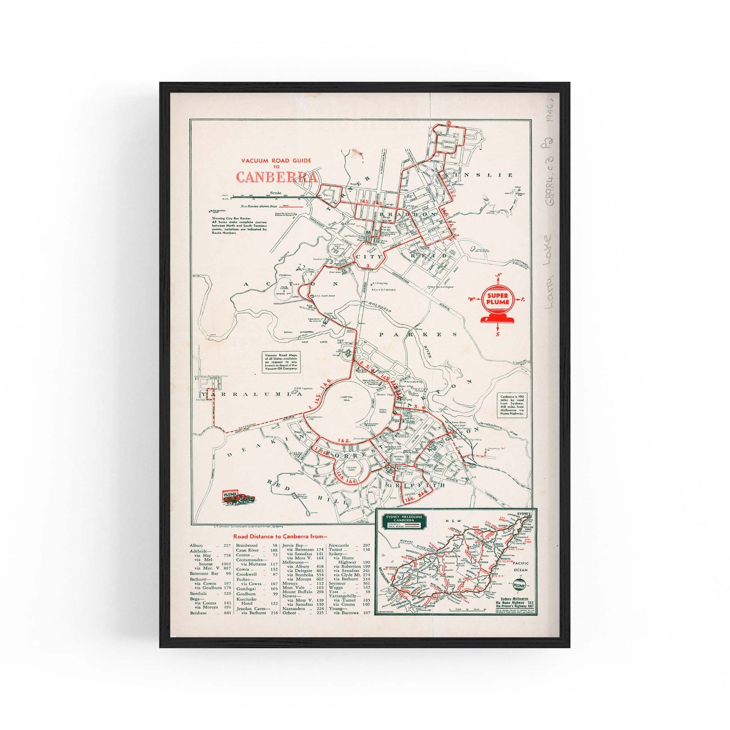 Canberra Australia Vintage Map Wall Art - The Affordable Art Company