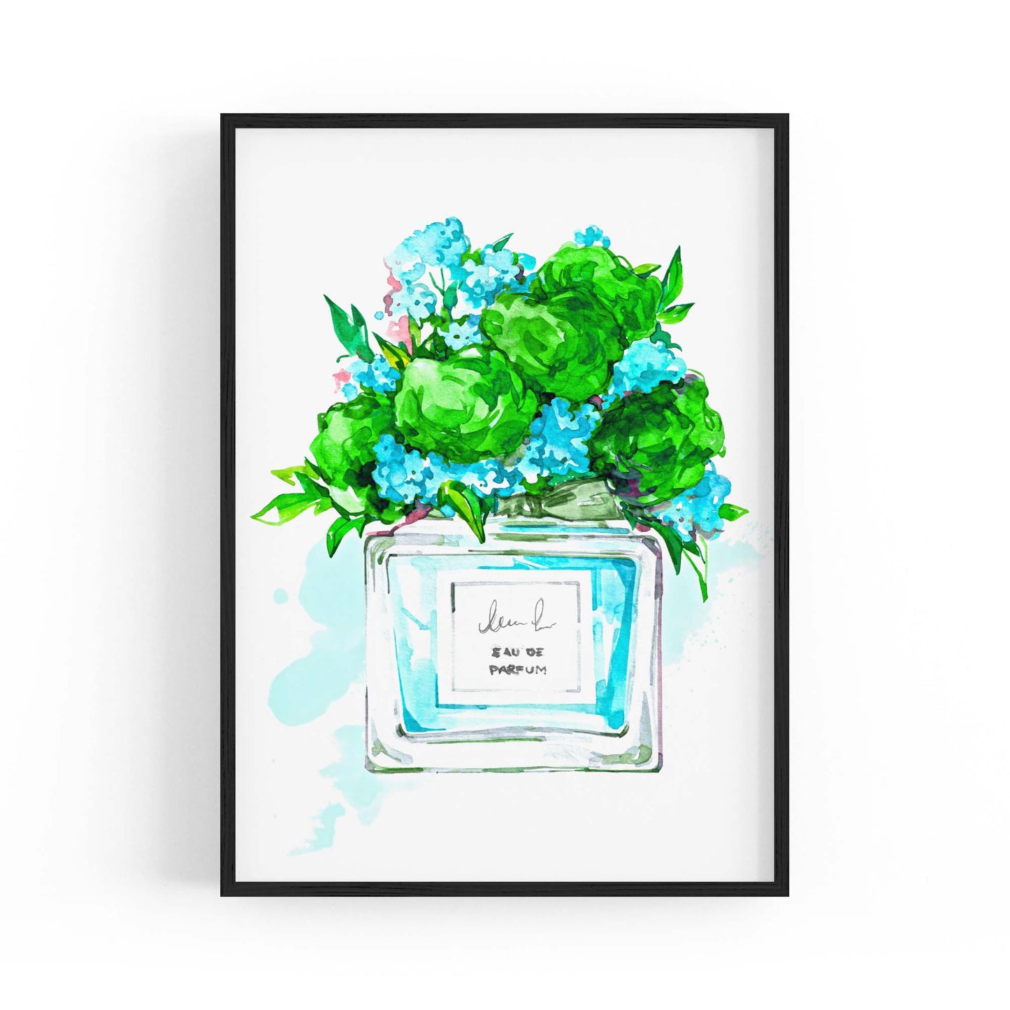 Green Floral Perfume Bottle Fashion Wall Art - The Affordable Art Company