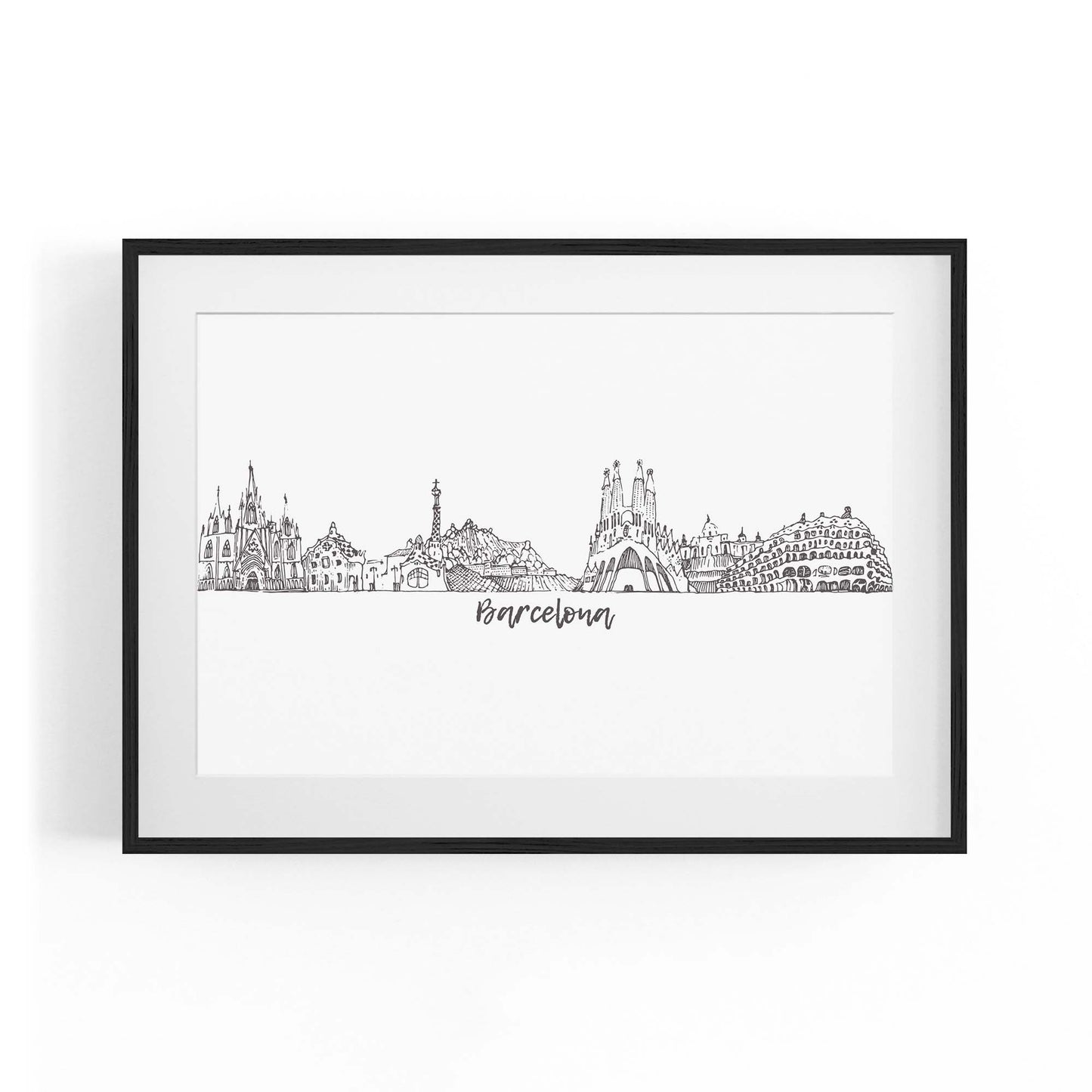 Barcelona Spain Minimal Drawing Cityscape Wall Art - The Affordable Art Company