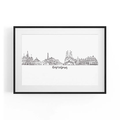 Barcelona Spain Minimal Drawing Cityscape Wall Art - The Affordable Art Company
