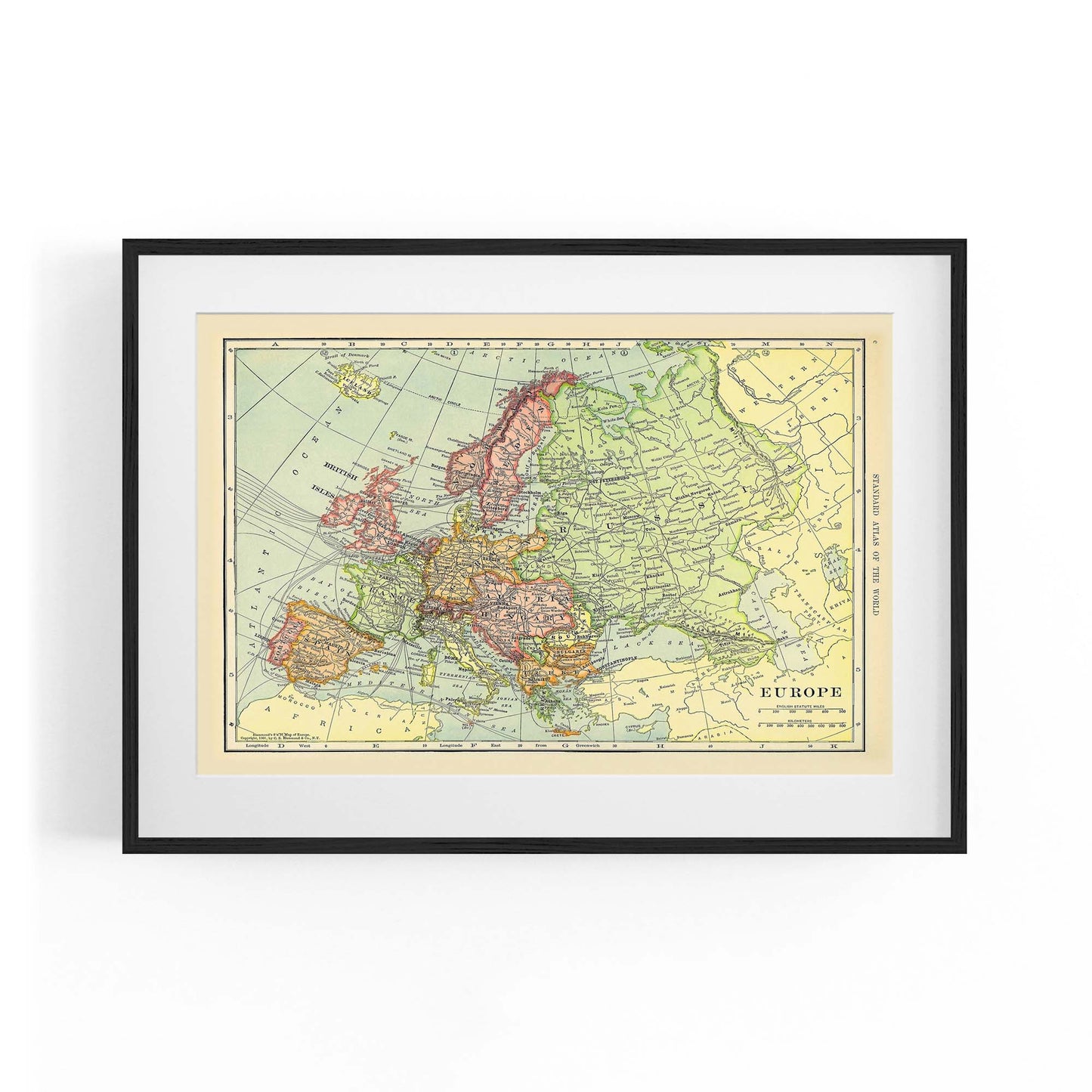 Europe, Vintage Map European Old Map Wall Art - The Affordable Art Company