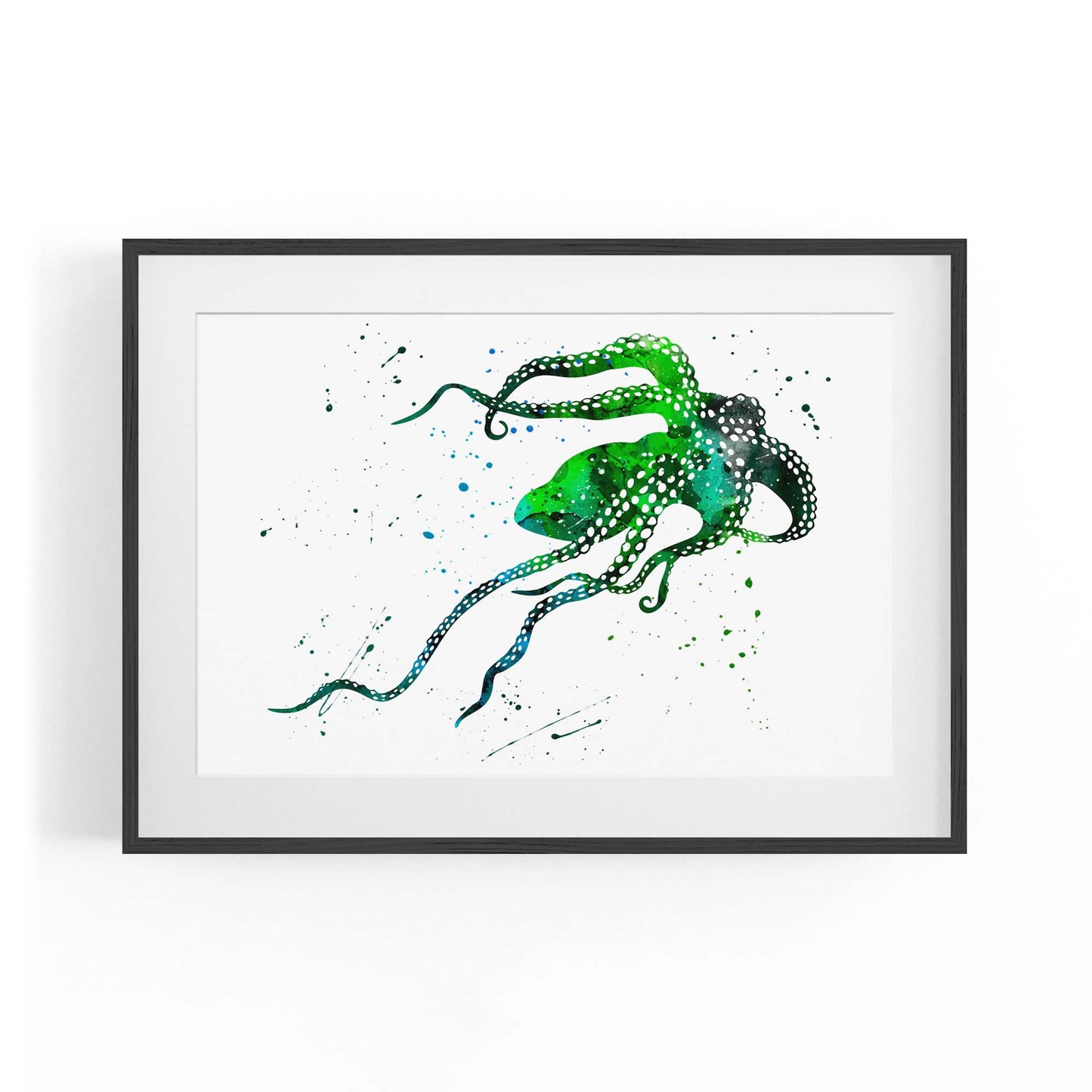 Green Cute Squid Painting Sealife Wall Art - The Affordable Art Company