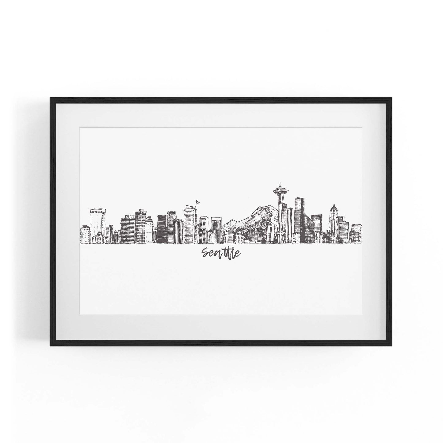 Seattle USA Cityscape Drawing Minimal Wall Art - The Affordable Art Company