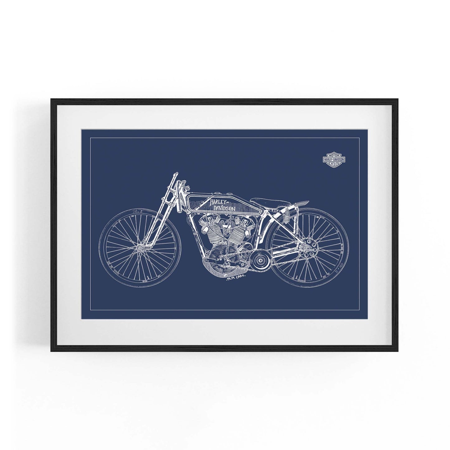 Harley Davidson Motorcycle Patent Blue Wall Art - The Affordable Art Company