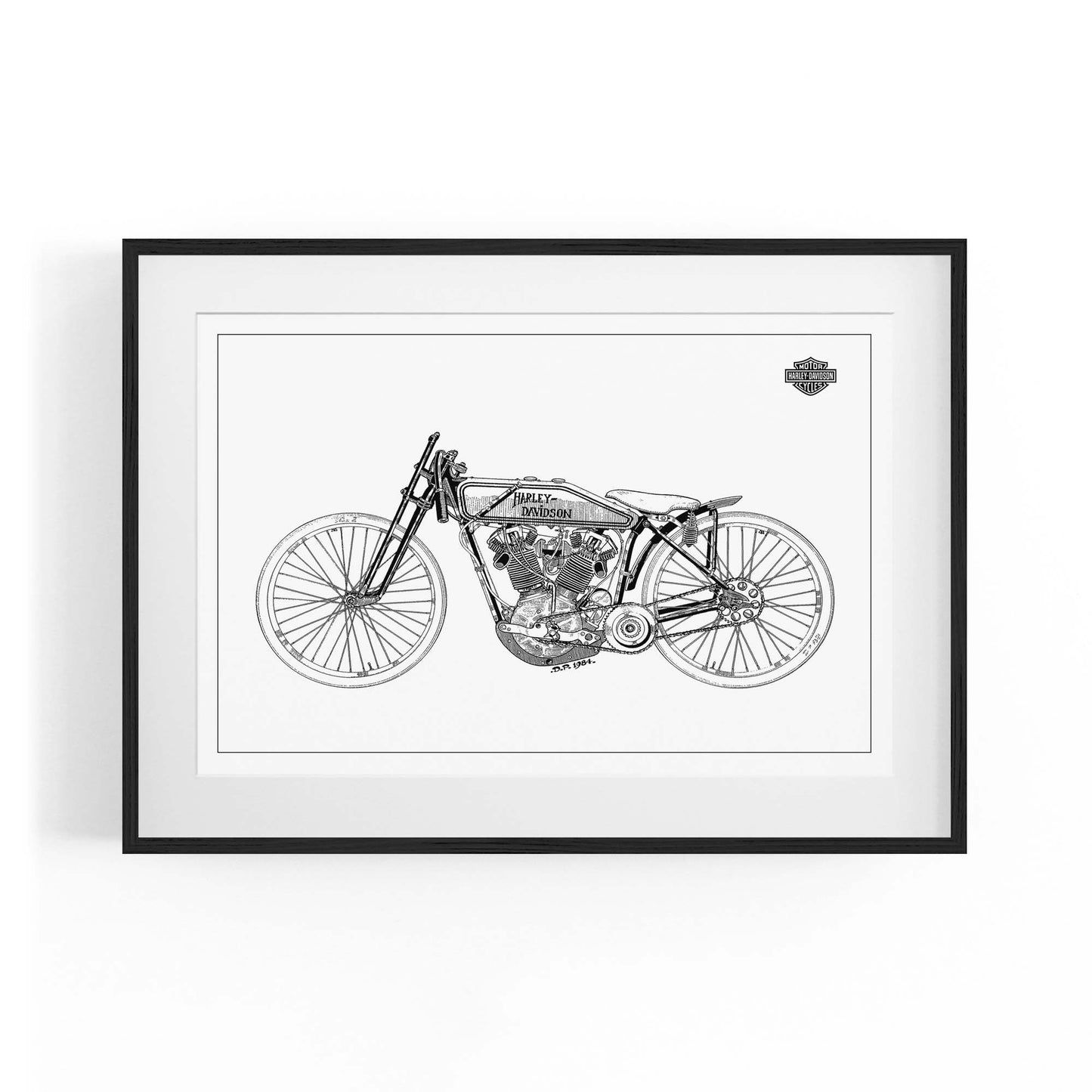 Harley Davidson Motorcycle Patent White Wall Art - The Affordable Art Company