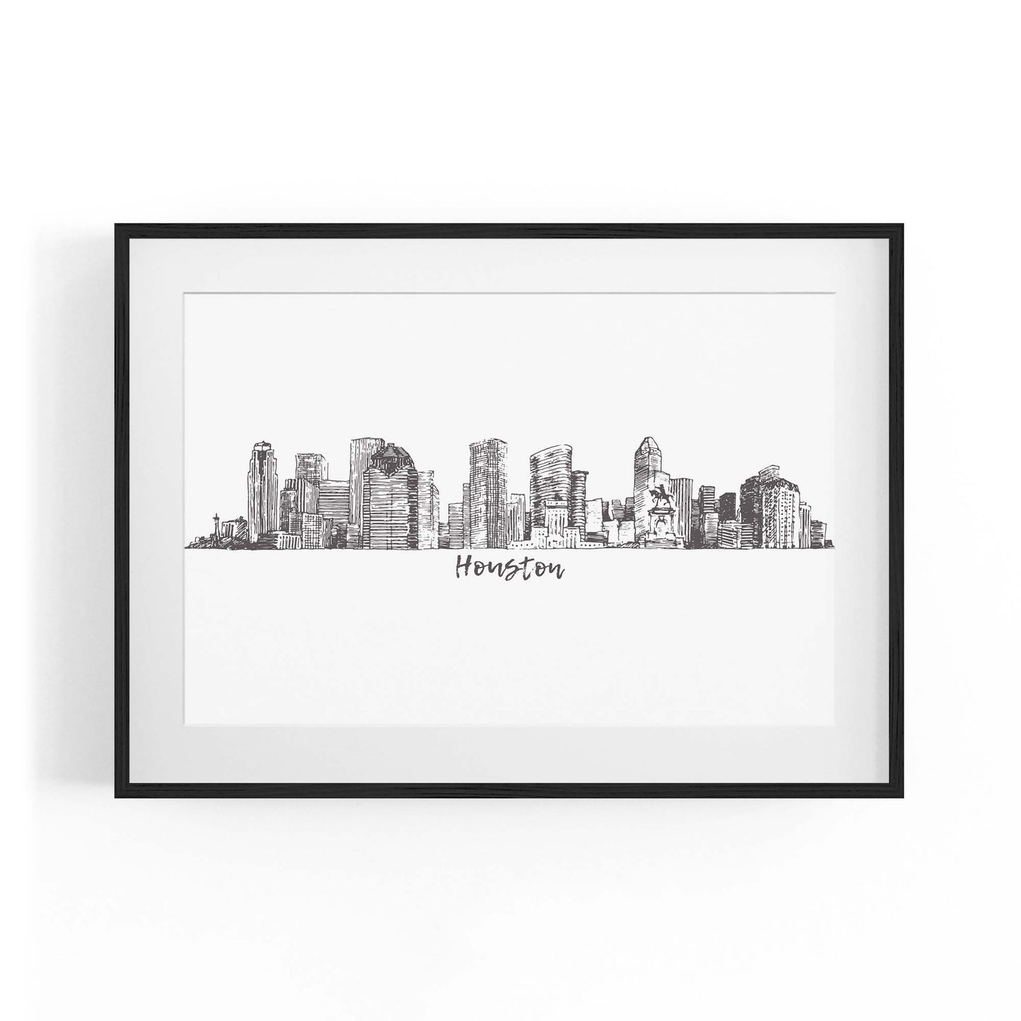 Houston Texas Skyline Drawing Minimal Wall Art - The Affordable Art Company