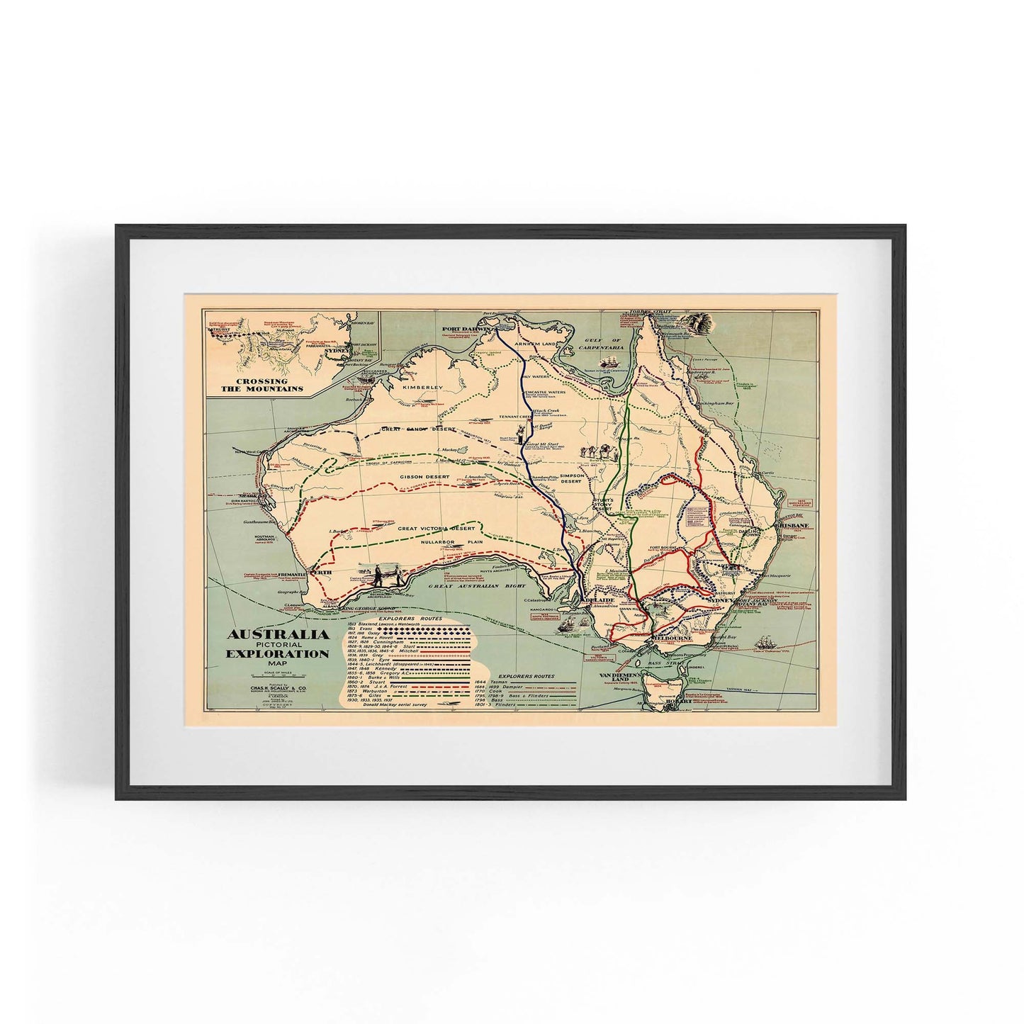 Australia Vintage Exploration Map Old Wall Art - The Affordable Art Company