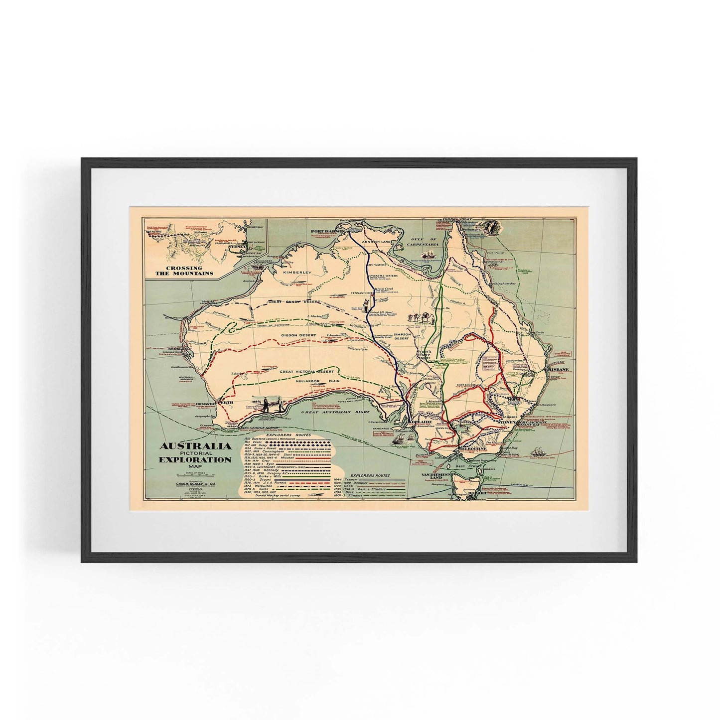 Australia Vintage Exploration Map Old Wall Art - The Affordable Art Company