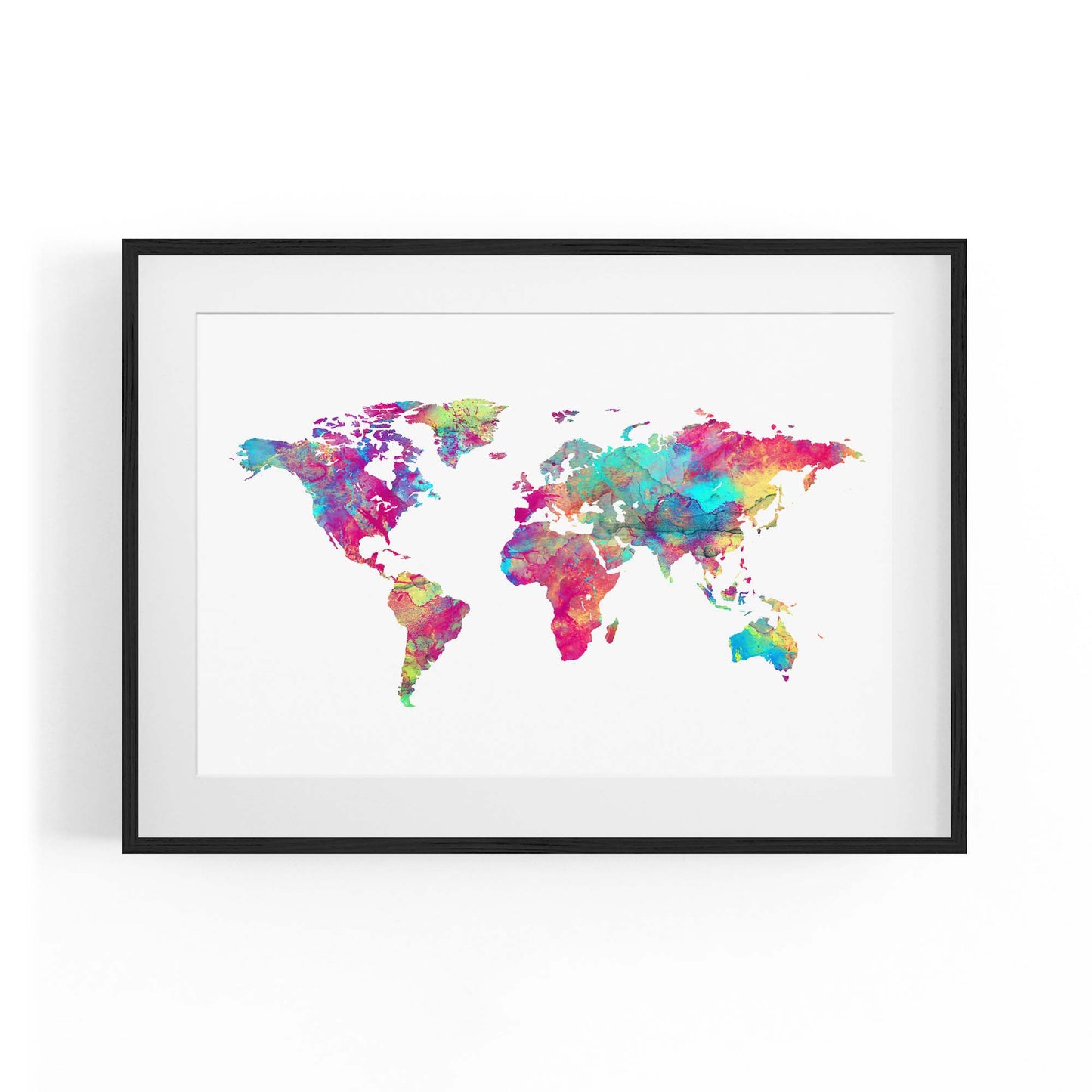 Watercolour World Map Colourful Wall Art - The Affordable Art Company