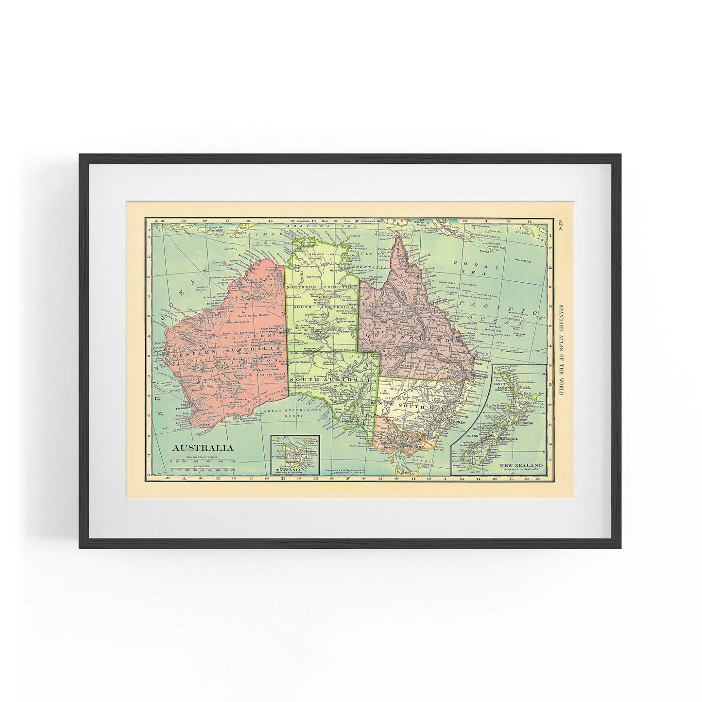 Vintage Australia Old Map Wall Art - The Affordable Art Company