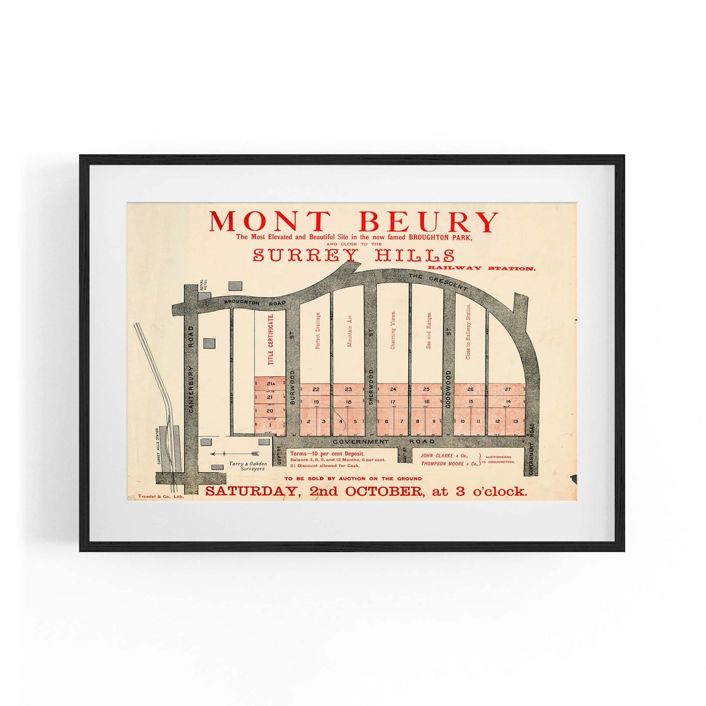 Surrey Hills Melbourne Vintage Real Estate Wall Art #2 - The Affordable Art Company