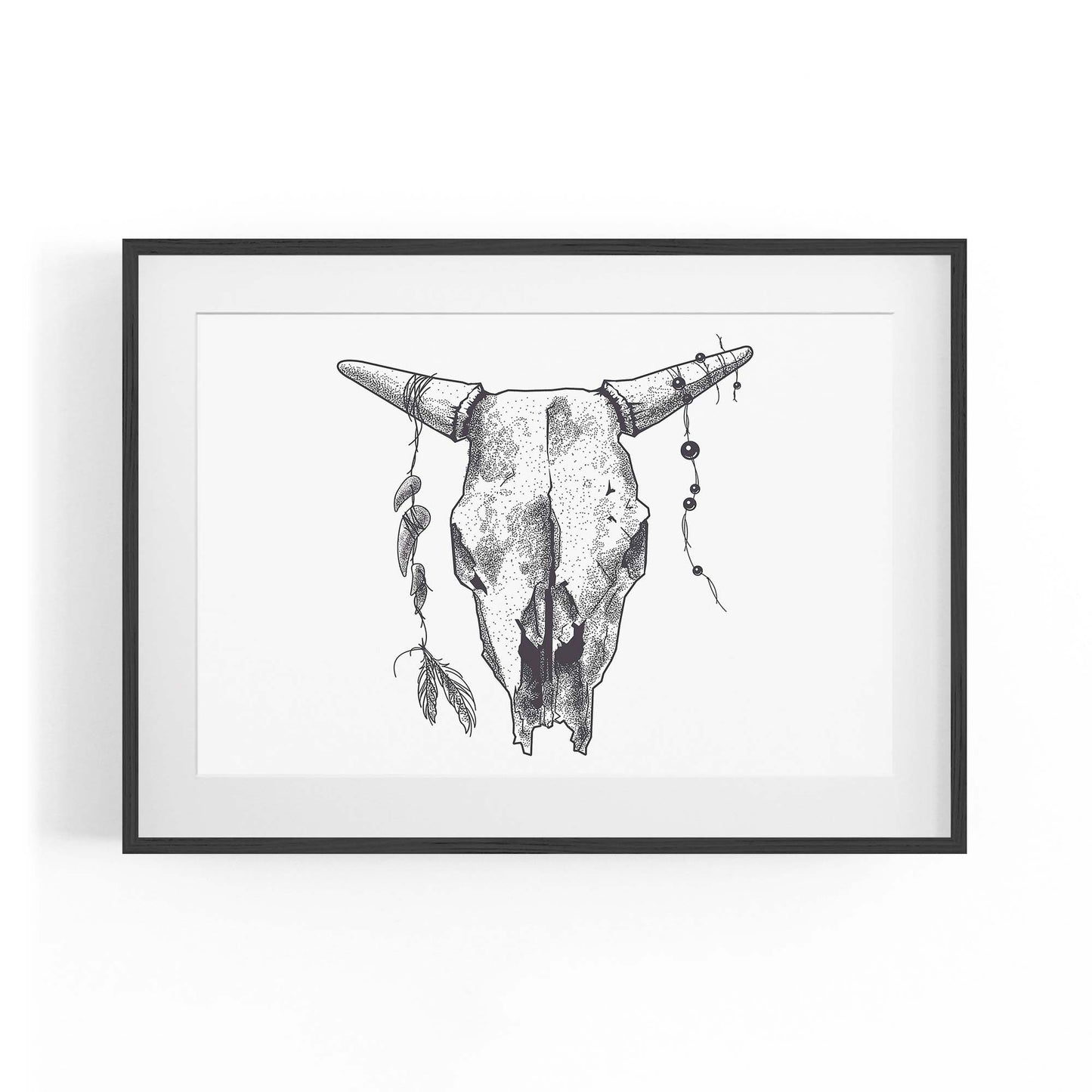 Tribal Cow Skull Drawing Boho Style Wall Art #2 - The Affordable Art Company
