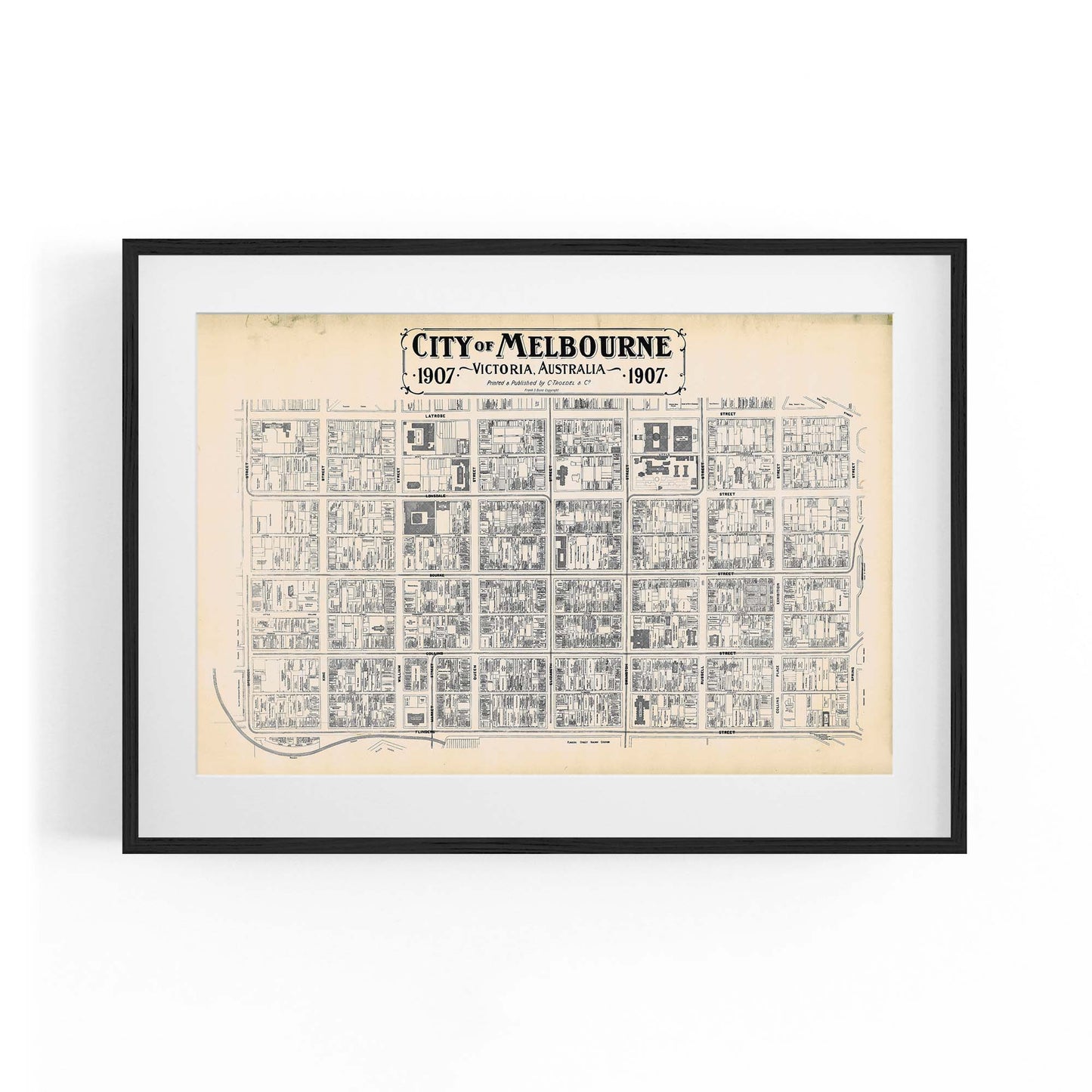 Vintage Melbourne CBD Street Map (1907) Wall Art - The Affordable Art Company