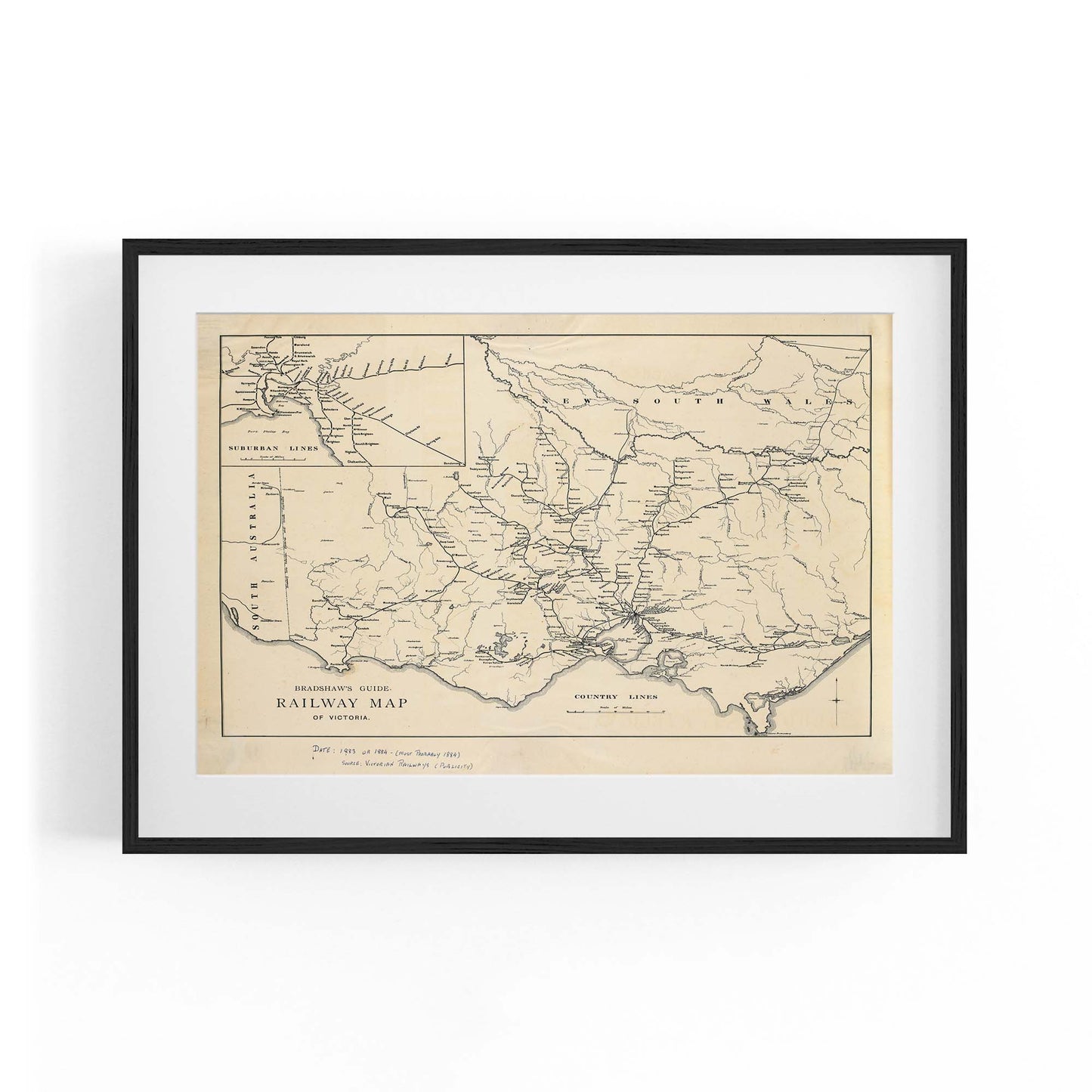 Vintage Railway Map of Victoria (1884) Wall Art - The Affordable Art Company