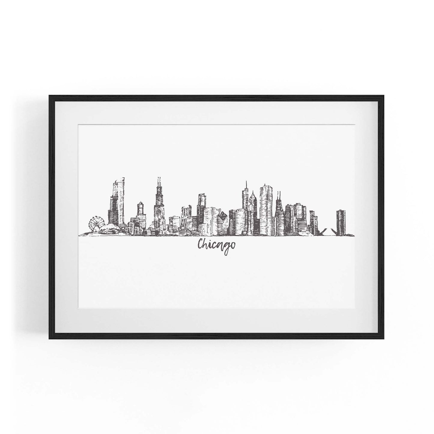Chicago, USA Minimal Cityscape Drawing Wall Art - The Affordable Art Company