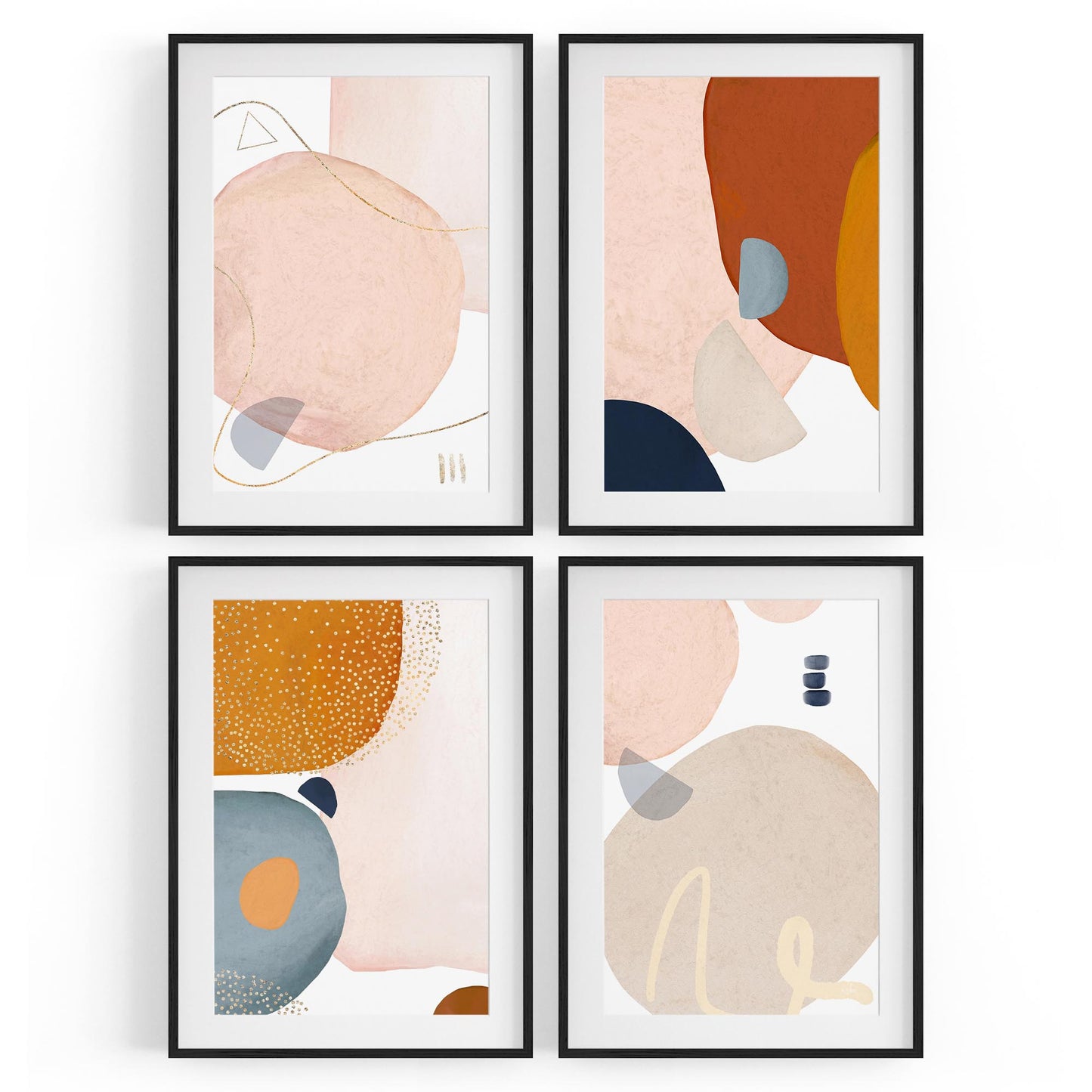 Set of 4 Abstract Shape Minimal Nude Colour Wall Art - The Affordable Art Company