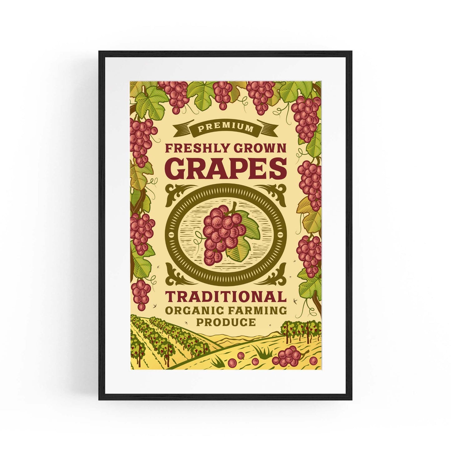 Vintage Farmhouse Advert Grapes Fruit Wall Art - The Affordable Art Company