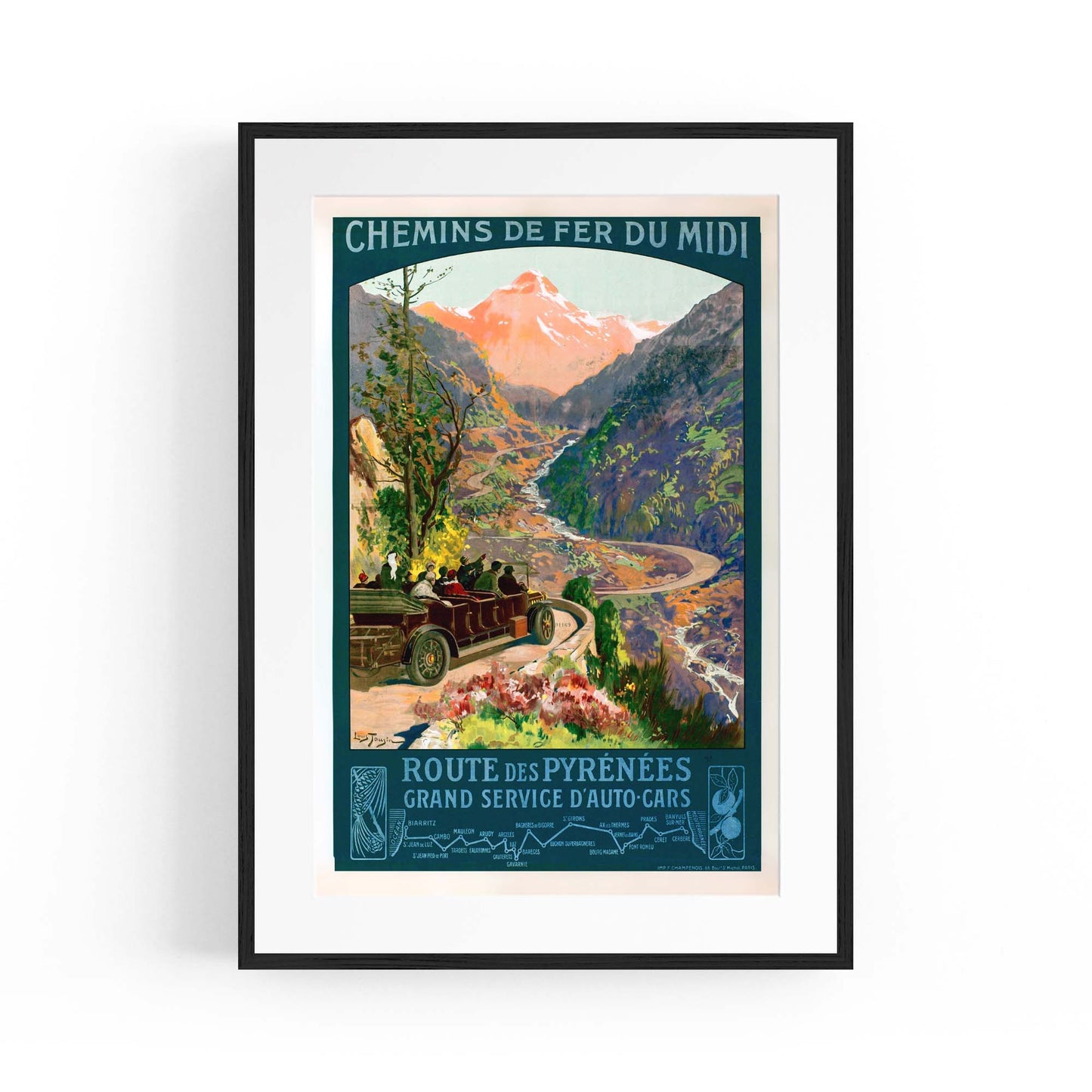 French Pyrenees, France Vintage Advert Wall Art - The Affordable Art Company