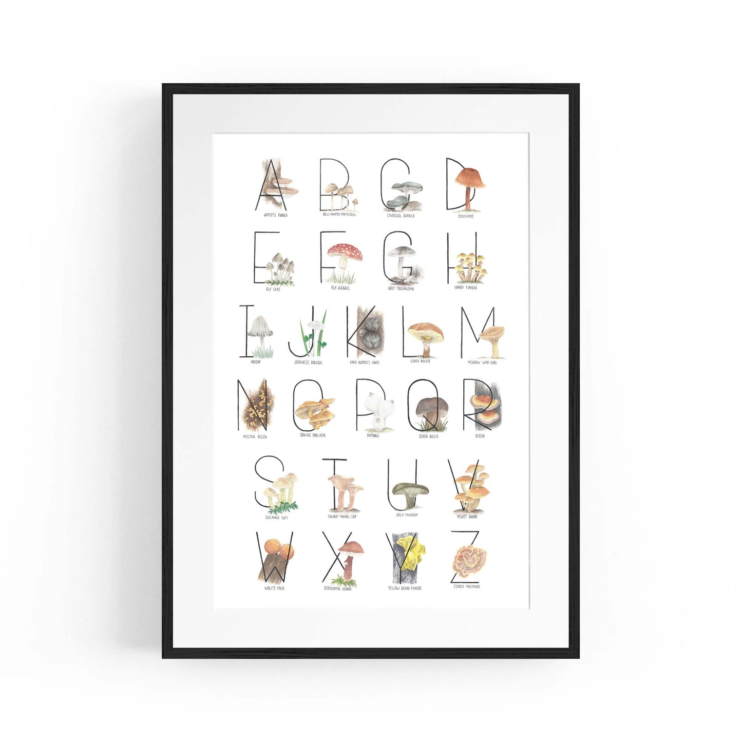 Mushroom Alphabet Kitchen Cafe Vegetarian Wall Art - The Affordable Art Company