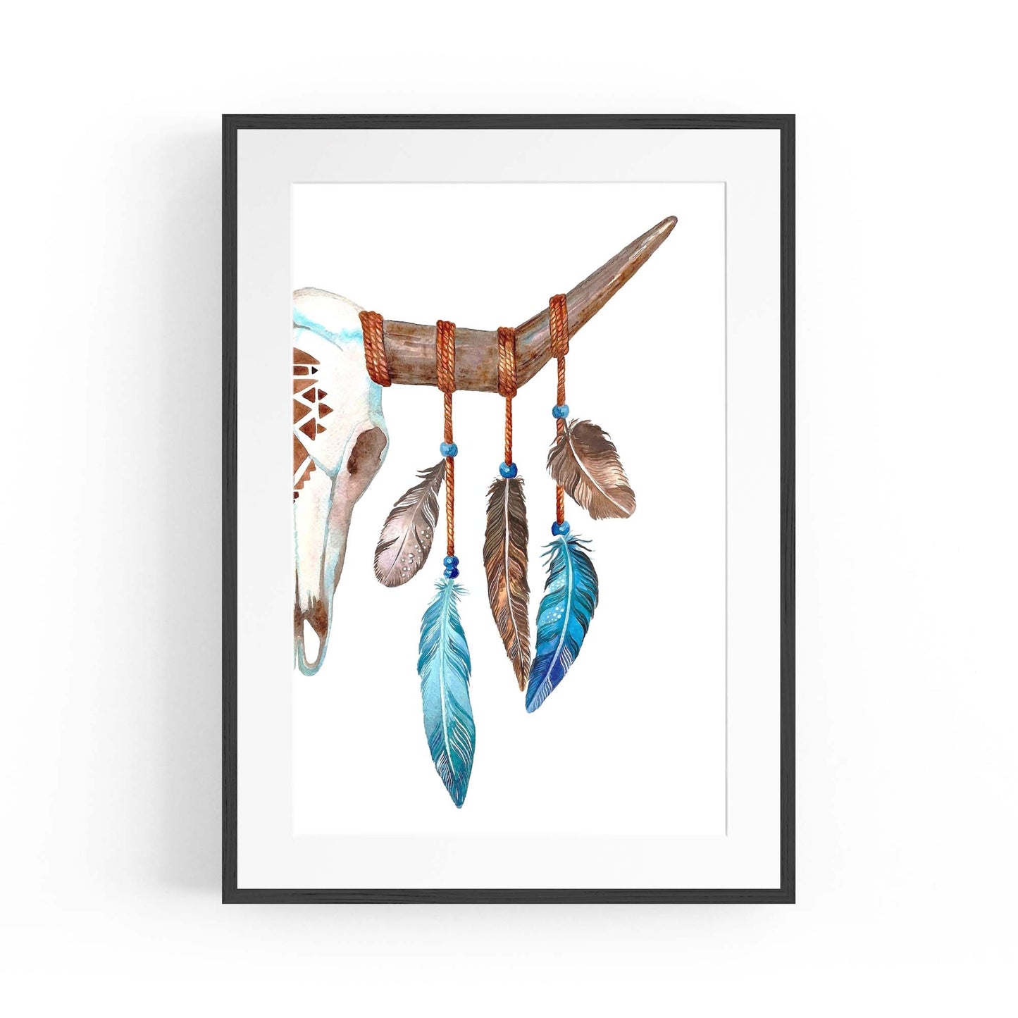 Cow Skull Painting Minimal Boho Vintage Wall Art #2 - The Affordable Art Company