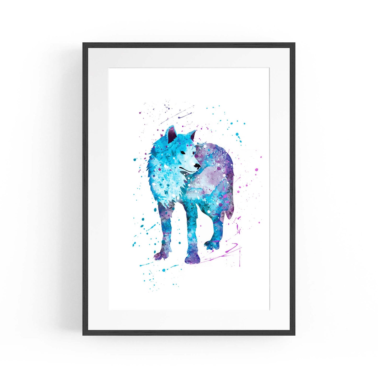 Blue Lone Wolf Cute Animal Painting Wall Art - The Affordable Art Company