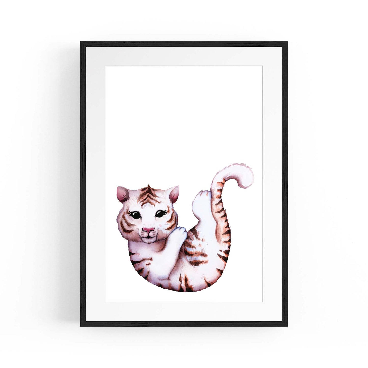 Cartoon White Tiger Cute Nursery Baby Animal Art - The Affordable Art Company