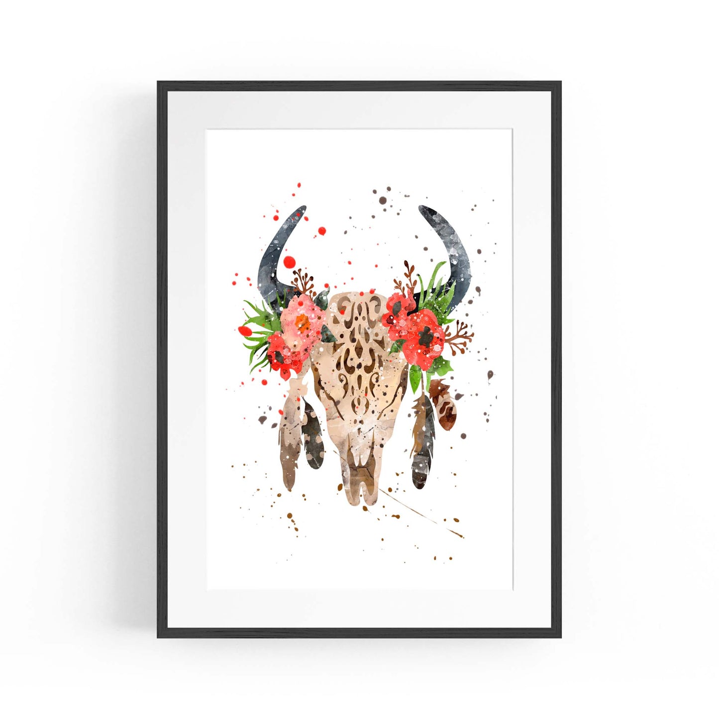 Floral Cow Skull Boho Chic Wall Art - The Affordable Art Company