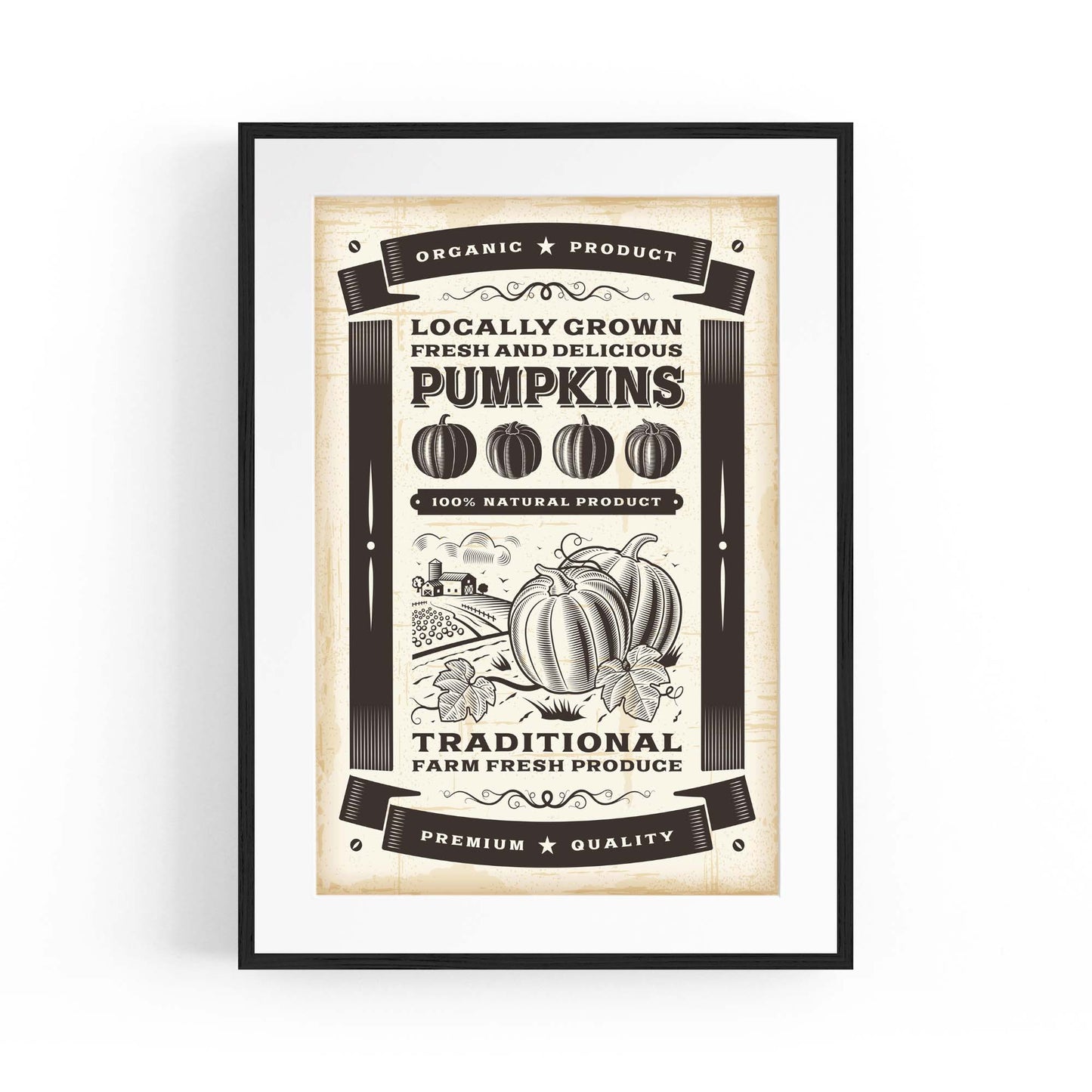 Vintage Pumpkin Farmhouse Cafe Kitchen Wall Art - The Affordable Art Company