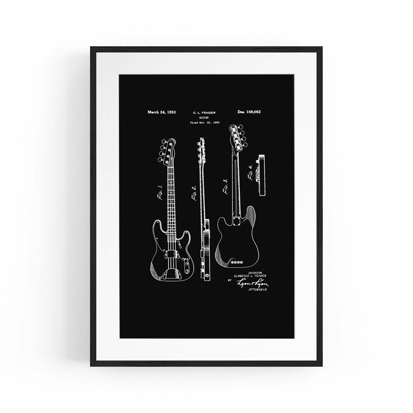 Fender Guitar Black Patent Music Gift Wall Art - The Affordable Art Company