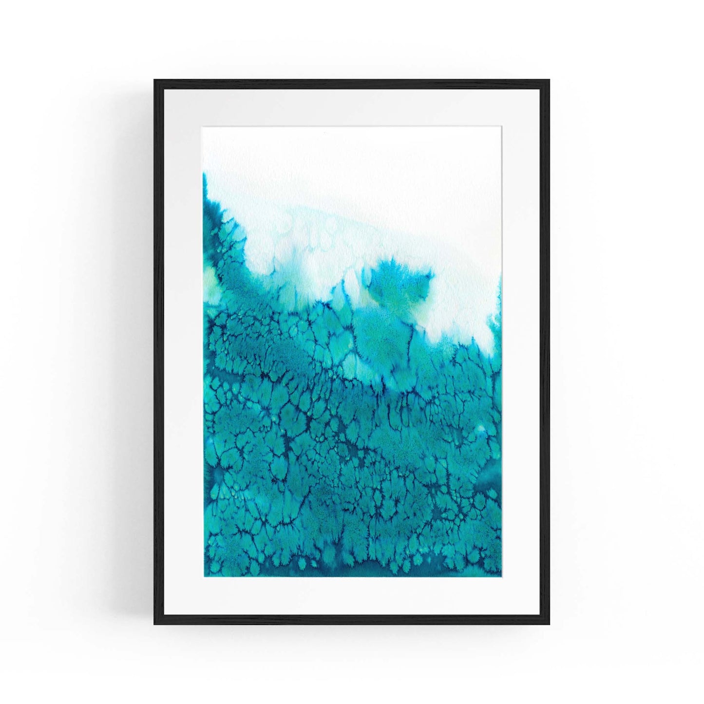Teal Ink Minimal Ink Painting Blue Wall Art #3 - The Affordable Art Company