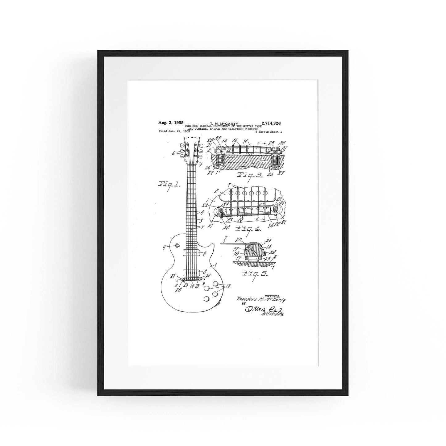 Vintage McCarty Guitar White Patent Music Wall Art #2 - The Affordable Art Company