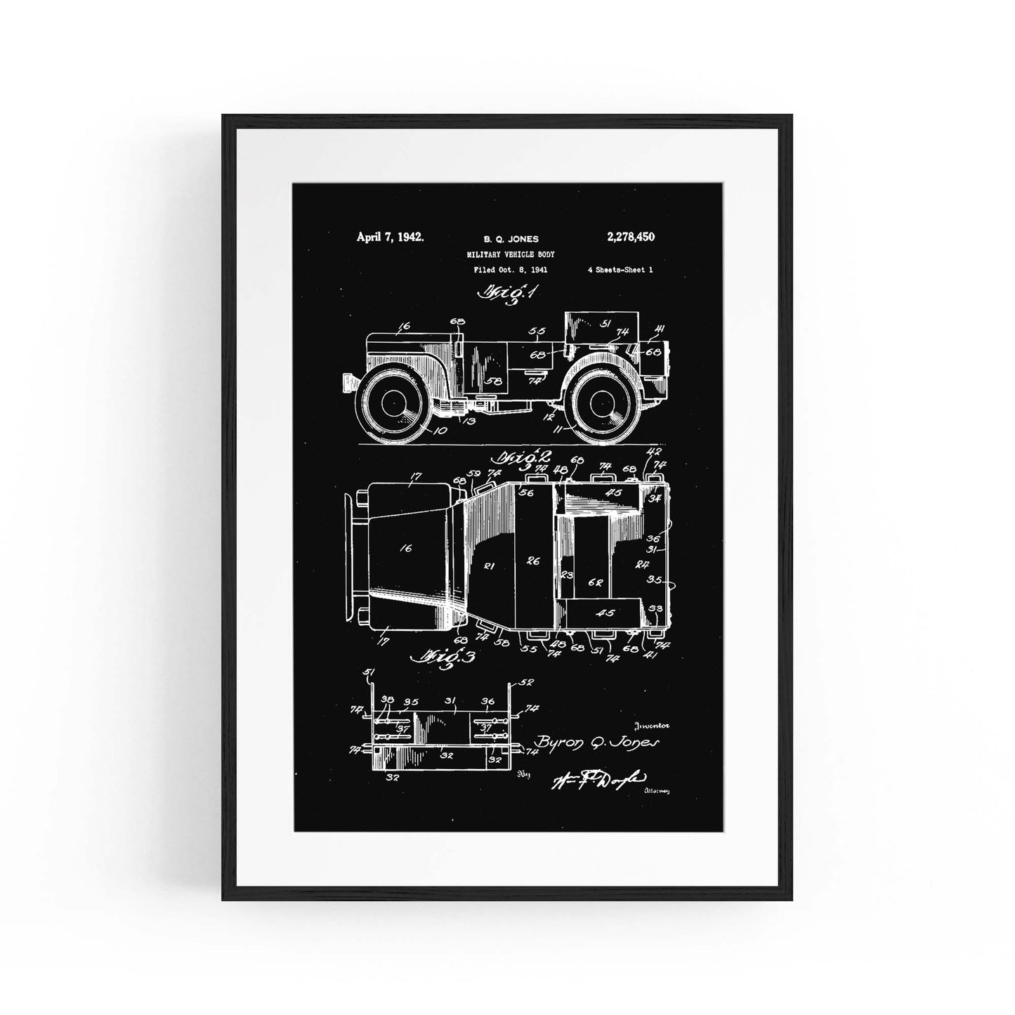 Vintage Jeep Military Patent Military Wall Art #1 - The Affordable Art Company