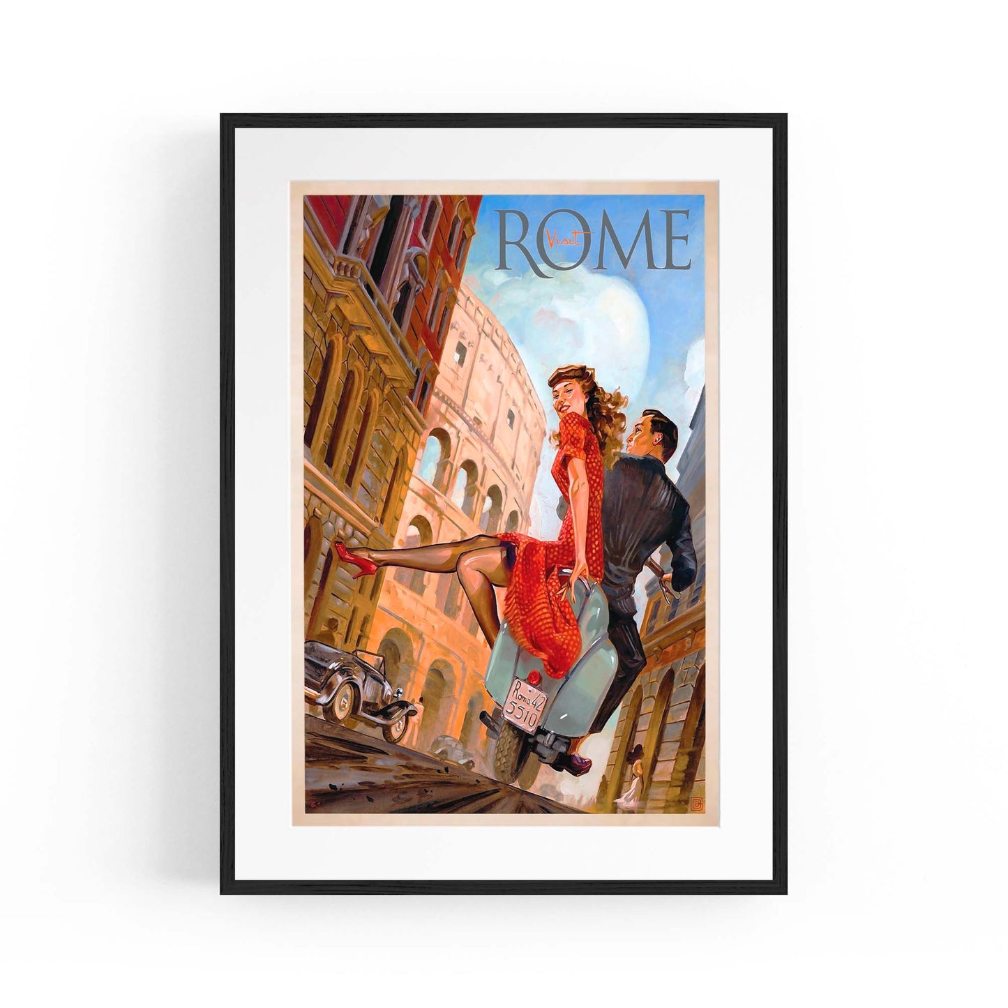 Visit Rome Italy Vintage Italian Romantic Wall Art - The Affordable Art Company