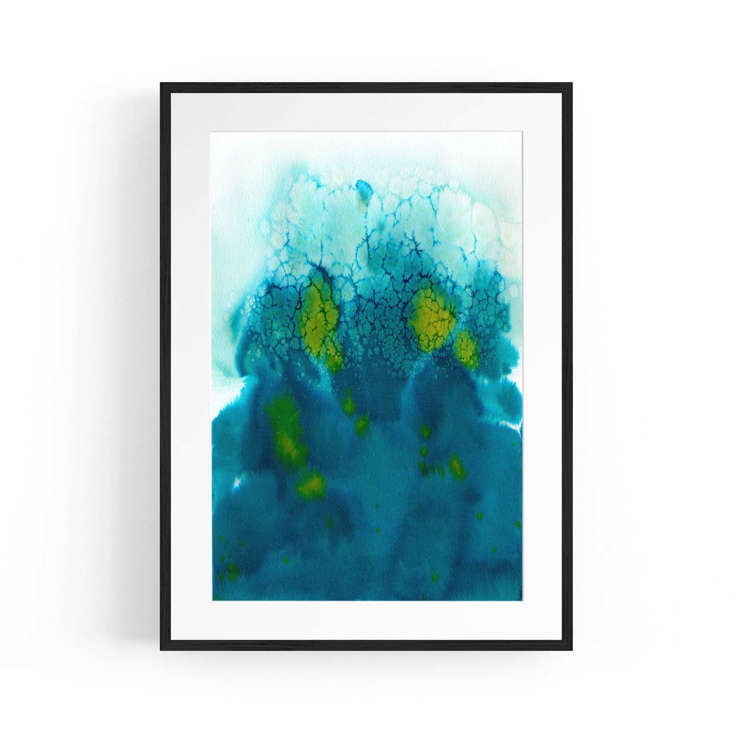 Teal Ink Minimal Ink Painting Blue Wall Art #5 - The Affordable Art Company
