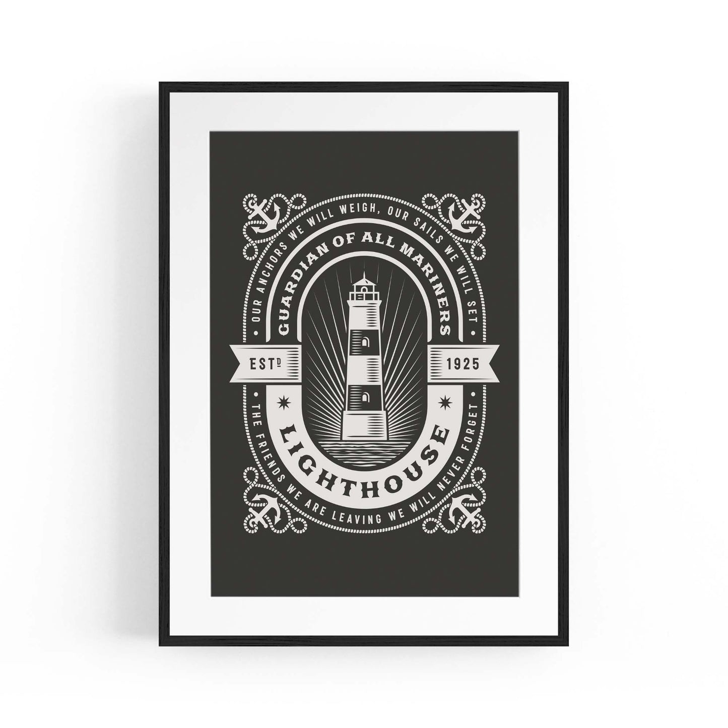 Vintage Lighthouse Sign Coastal Nautical Wall Art - The Affordable Art Company