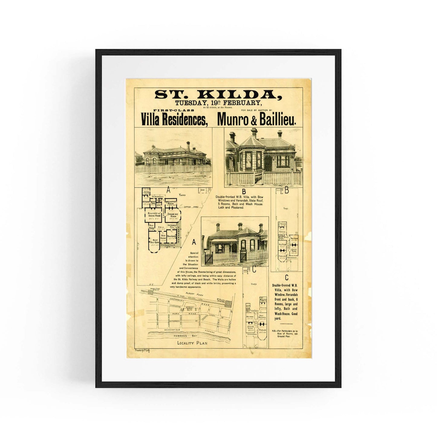 St Kilda Melbourne Vintage Real Estate Advert Art - The Affordable Art Company