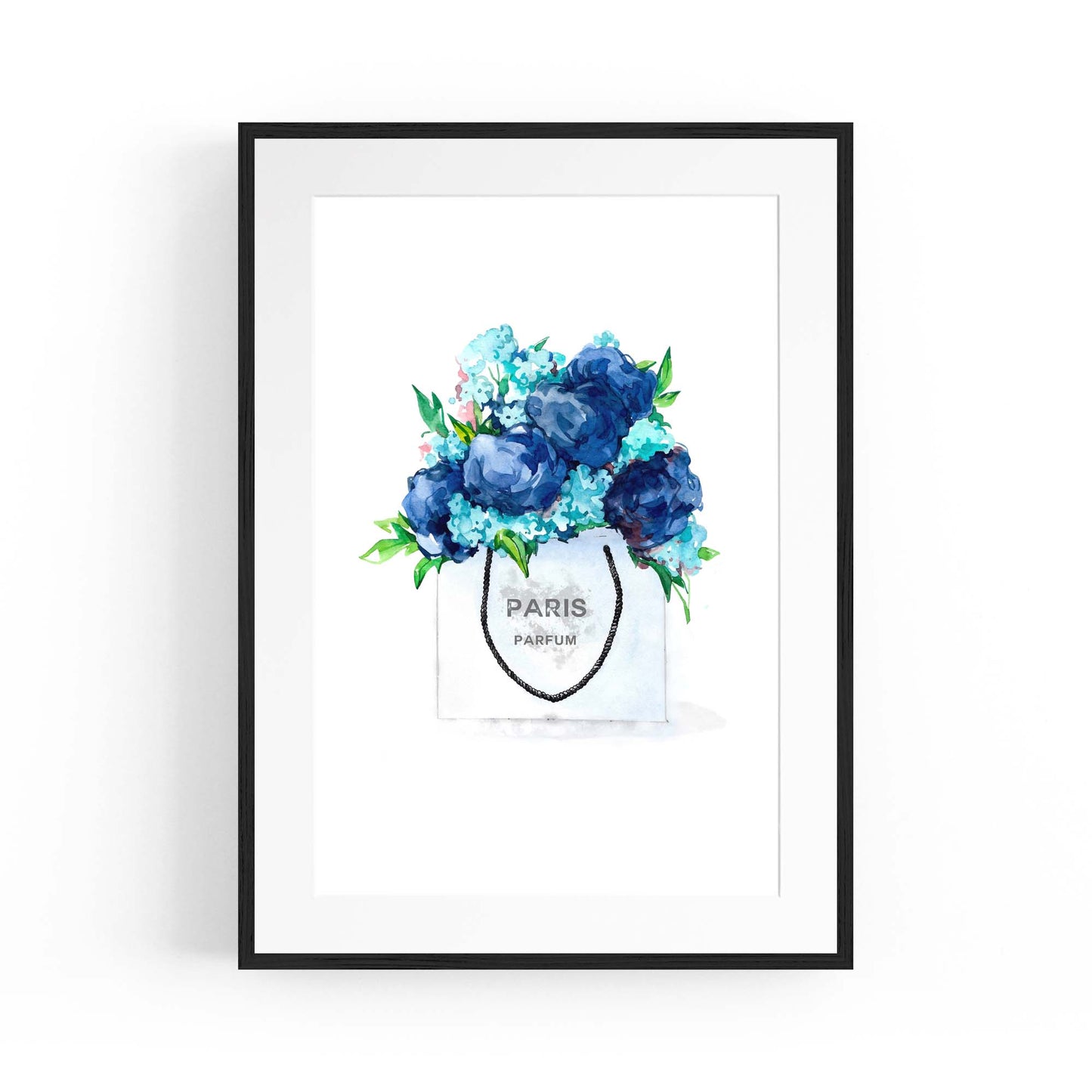 Blue Floral Shopping Bag Fashion Flowers Wall Art - The Affordable Art Company