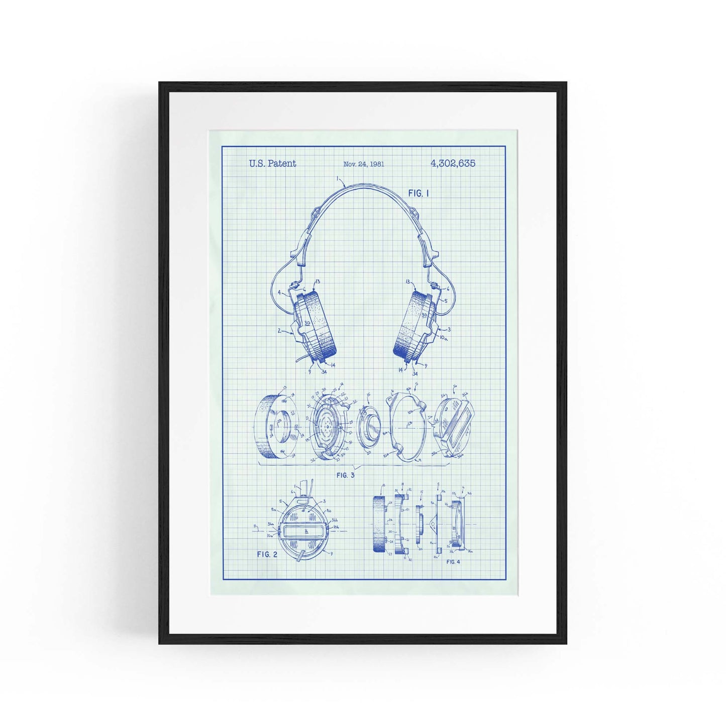 Vintage Music Headphones Blue Patent Wall Art #2 - The Affordable Art Company