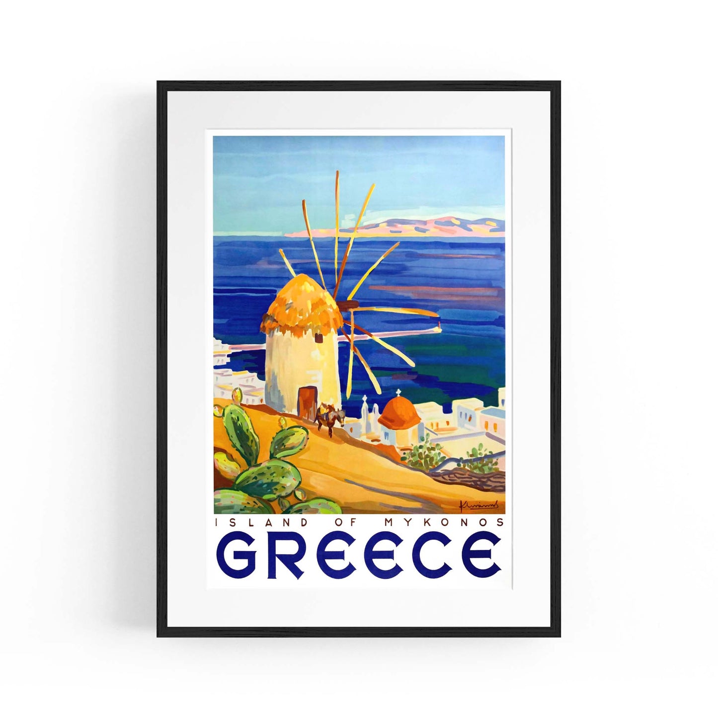 Island of Mykonos Greece Vintage Travel Advert Wall Art - The Affordable Art Company