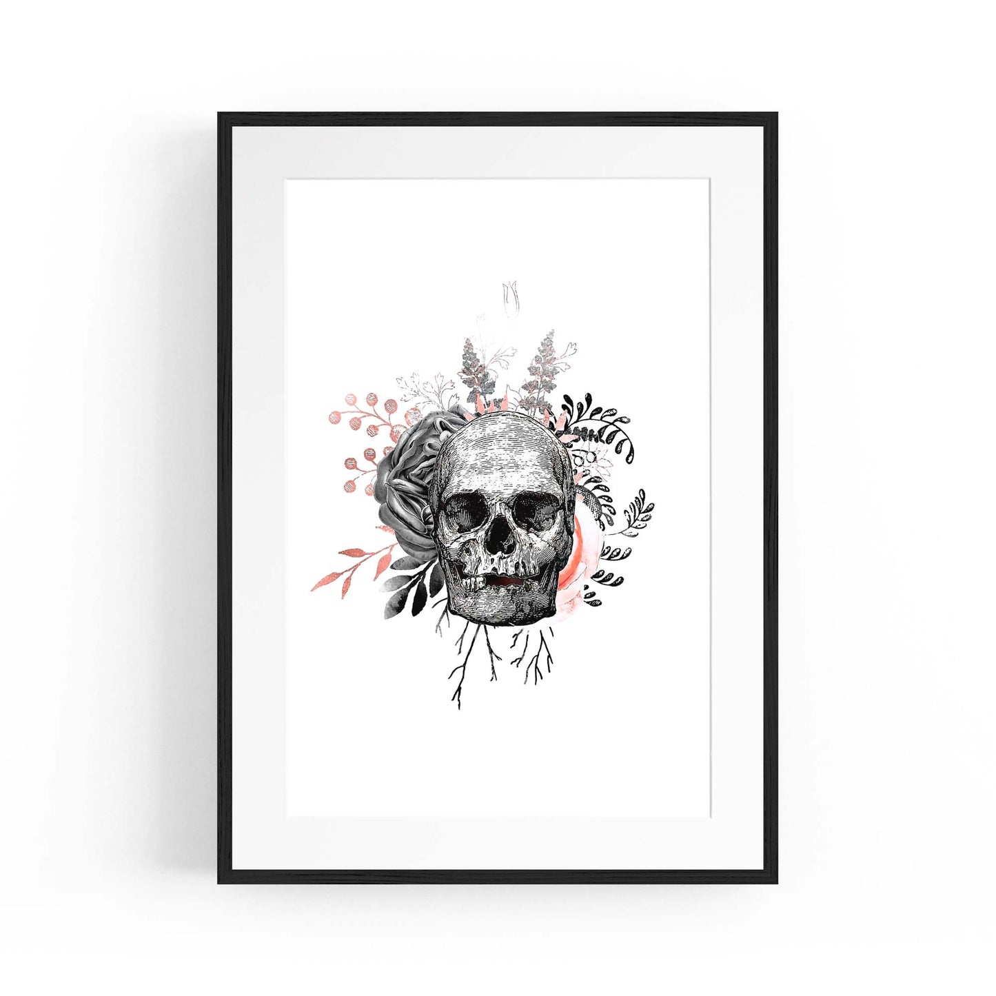 Pink Floral Skull Fashion Girls Bedroom Wall Art #1 - The Affordable Art Company