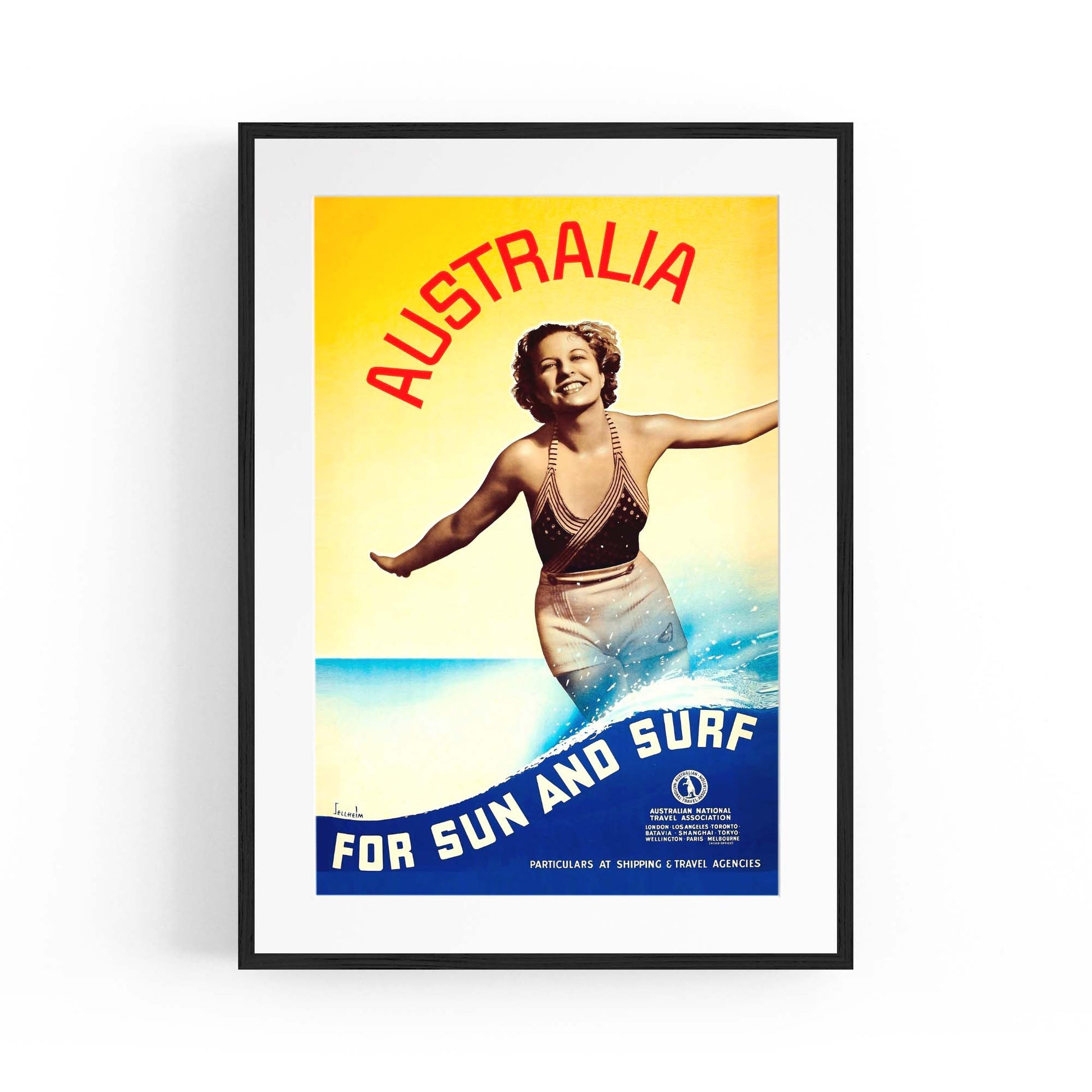 Vintage Australia Sun & Surf Travel Advert Wall Art - The Affordable Art Company