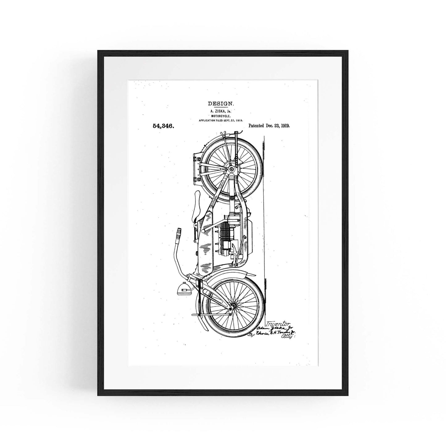 Vintage Motorcycle White Patent Man Cave Wall Art #2 - The Affordable Art Company