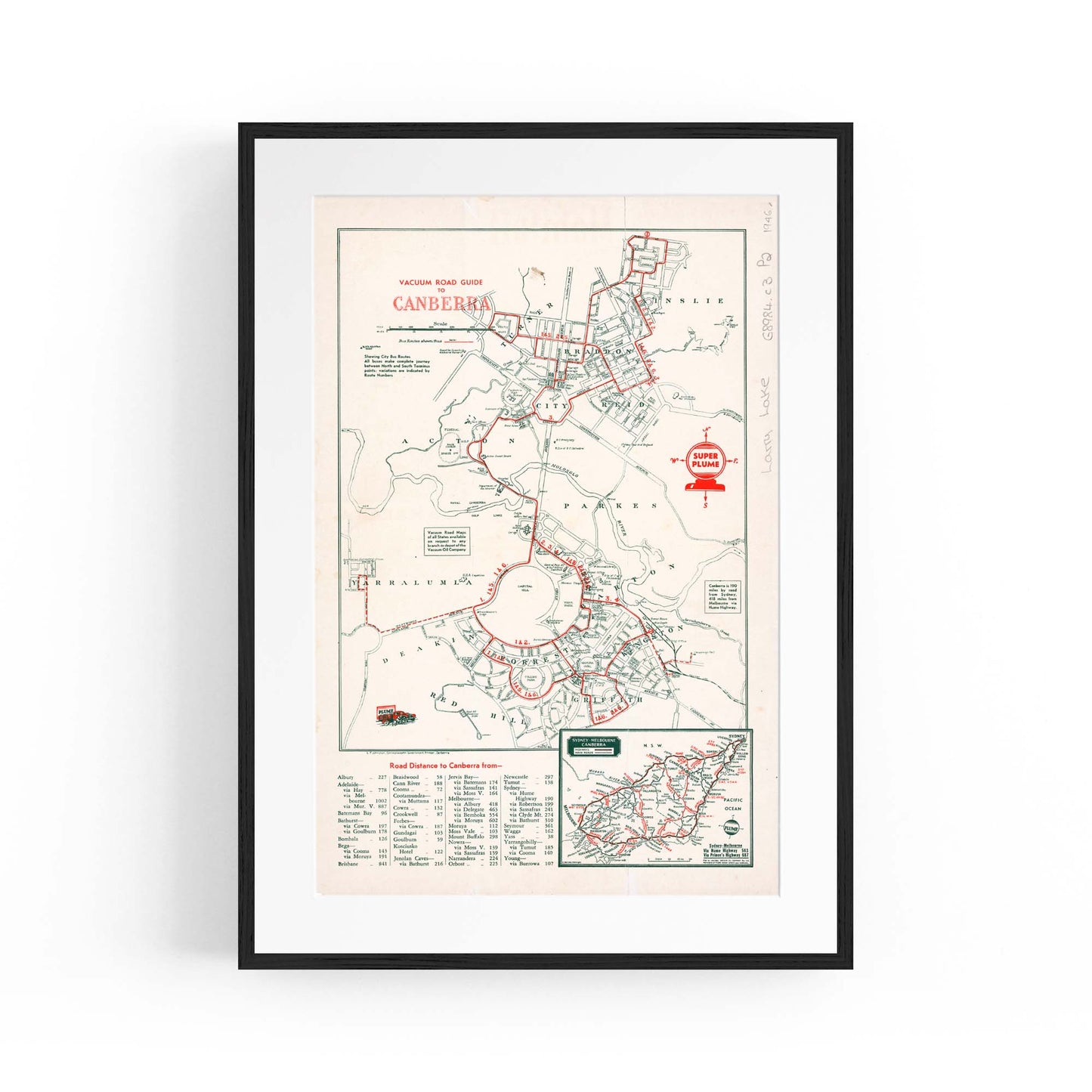 Canberra Australia Vintage Map Wall Art - The Affordable Art Company