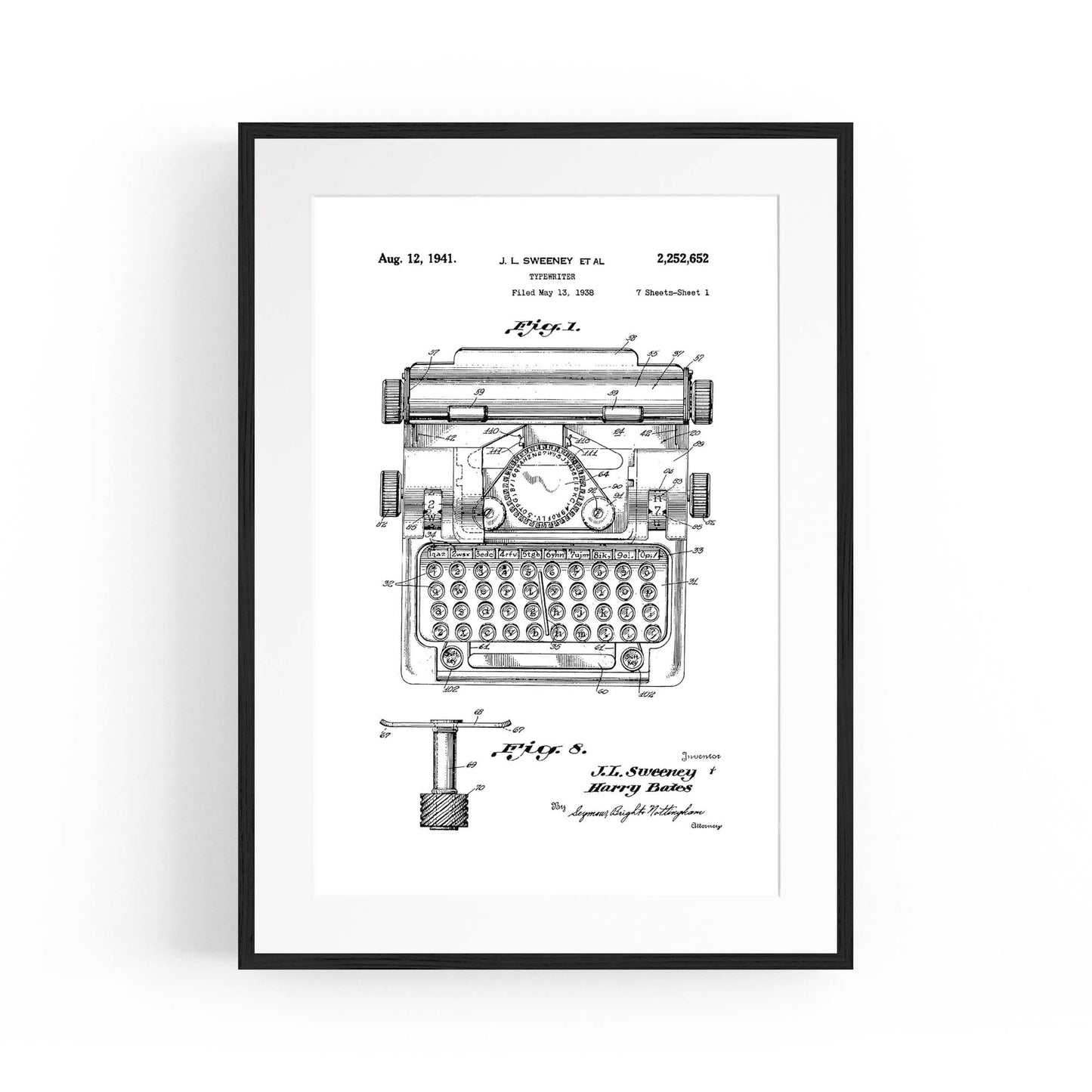 Vintage Typewriter White Patent Wall Art #3 - The Affordable Art Company