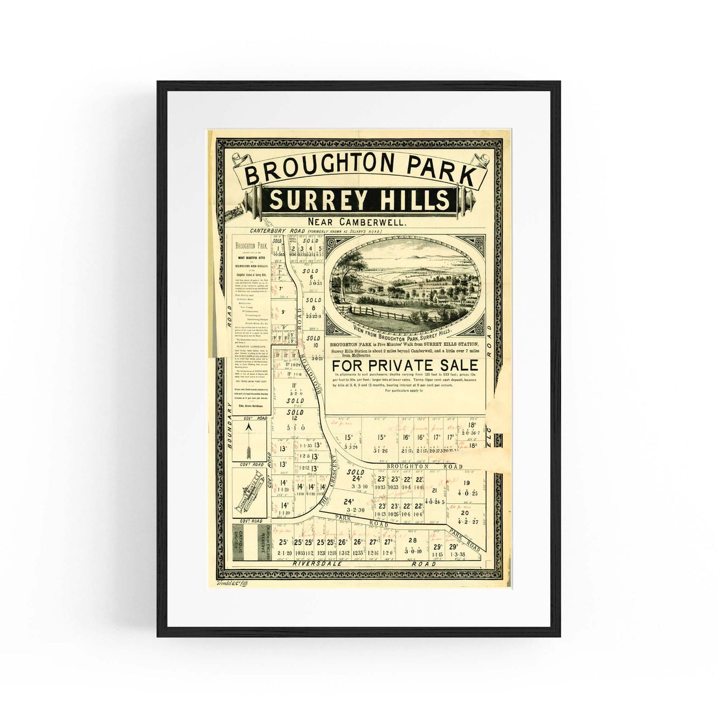 Surrey Hills Melbourne Vintage Real Estate Wall Art #1 - The Affordable Art Company