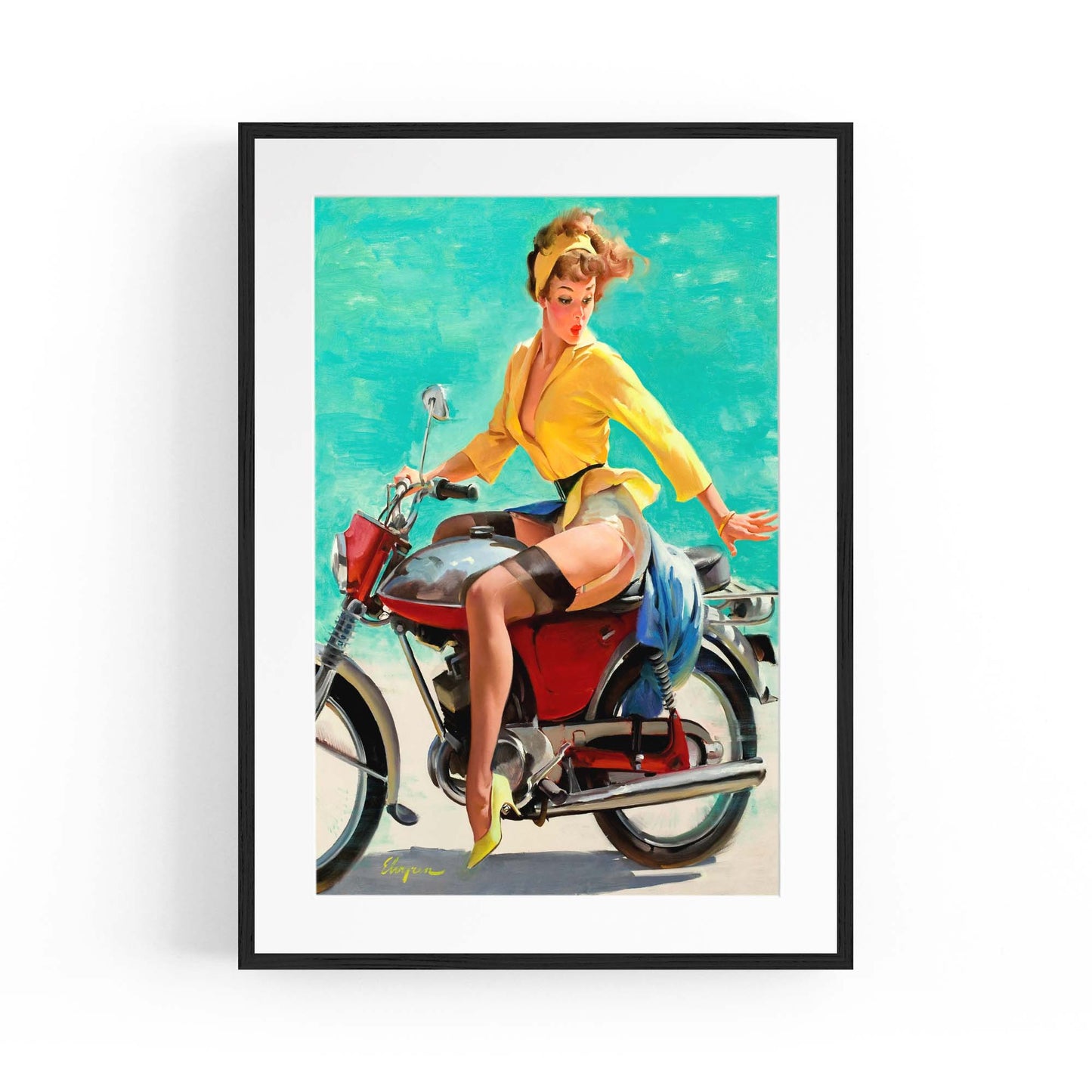 Vintage Pin-Up Girl Vespa Man Cave Wall Art - The Affordable Art Company