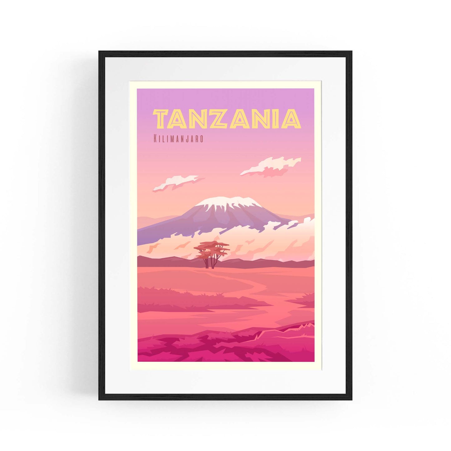 Retro Kilimanjaro, Tanzania Travel Vintage Wall Art - The Affordable Art Company