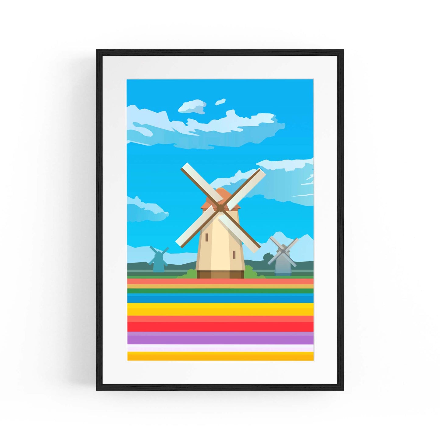 Retro Windmill, Netherlands Vintage Travel Wall Art - The Affordable Art Company